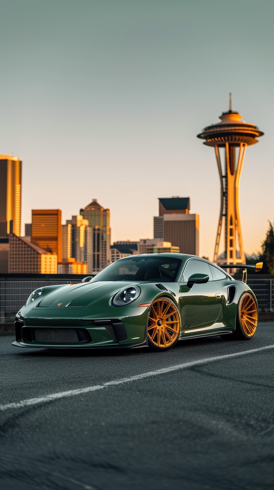 Green Porsche 911 GT3 Seattle Skyline Wall Art