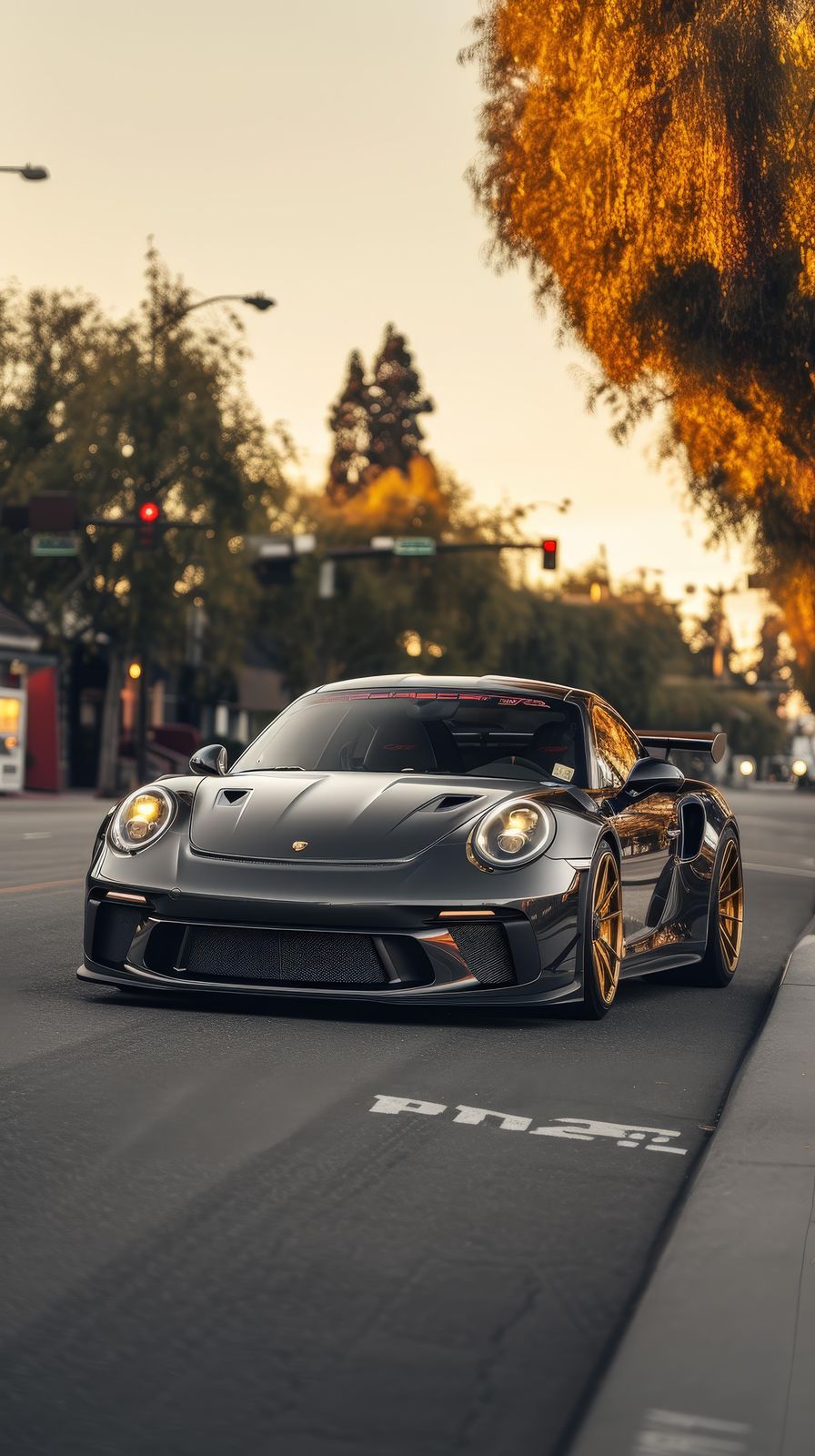 Sleek Porsche GT3 Golden Wheels Wall Art