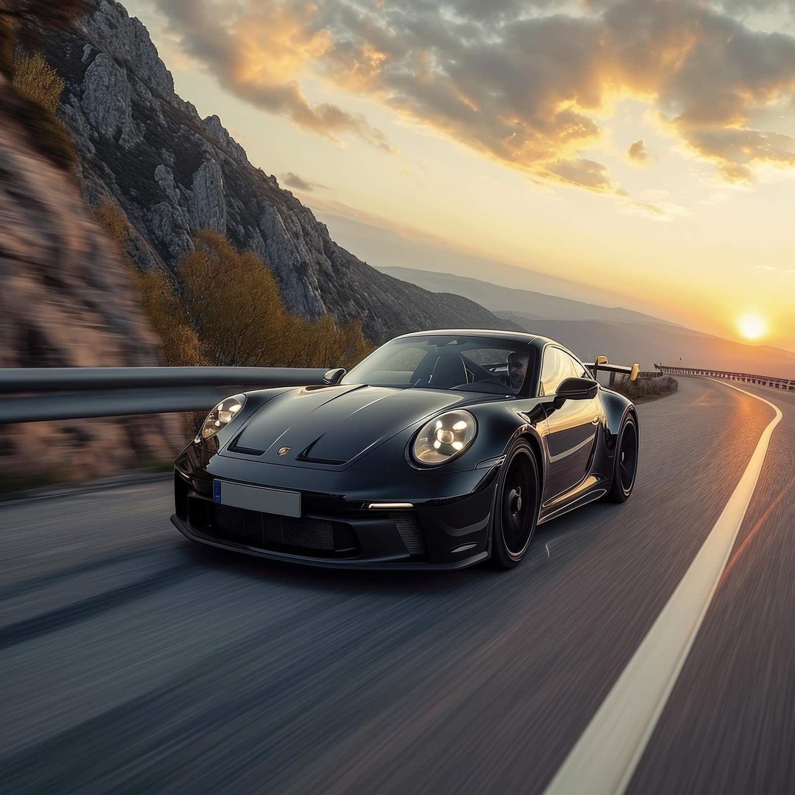 Black Porsche GT3 Scenic Drive Wall Art
