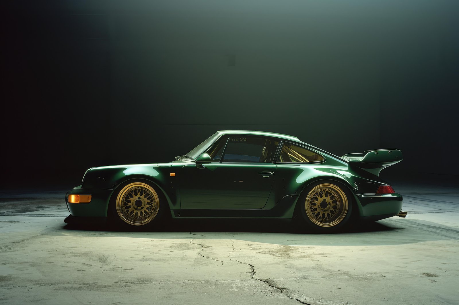 Classic Green Porsche Winged Sports Car Wall Art