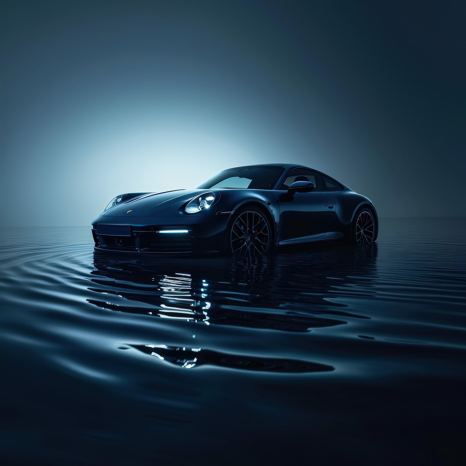 Dark Porsche 911 Water Reflection Wall Art
