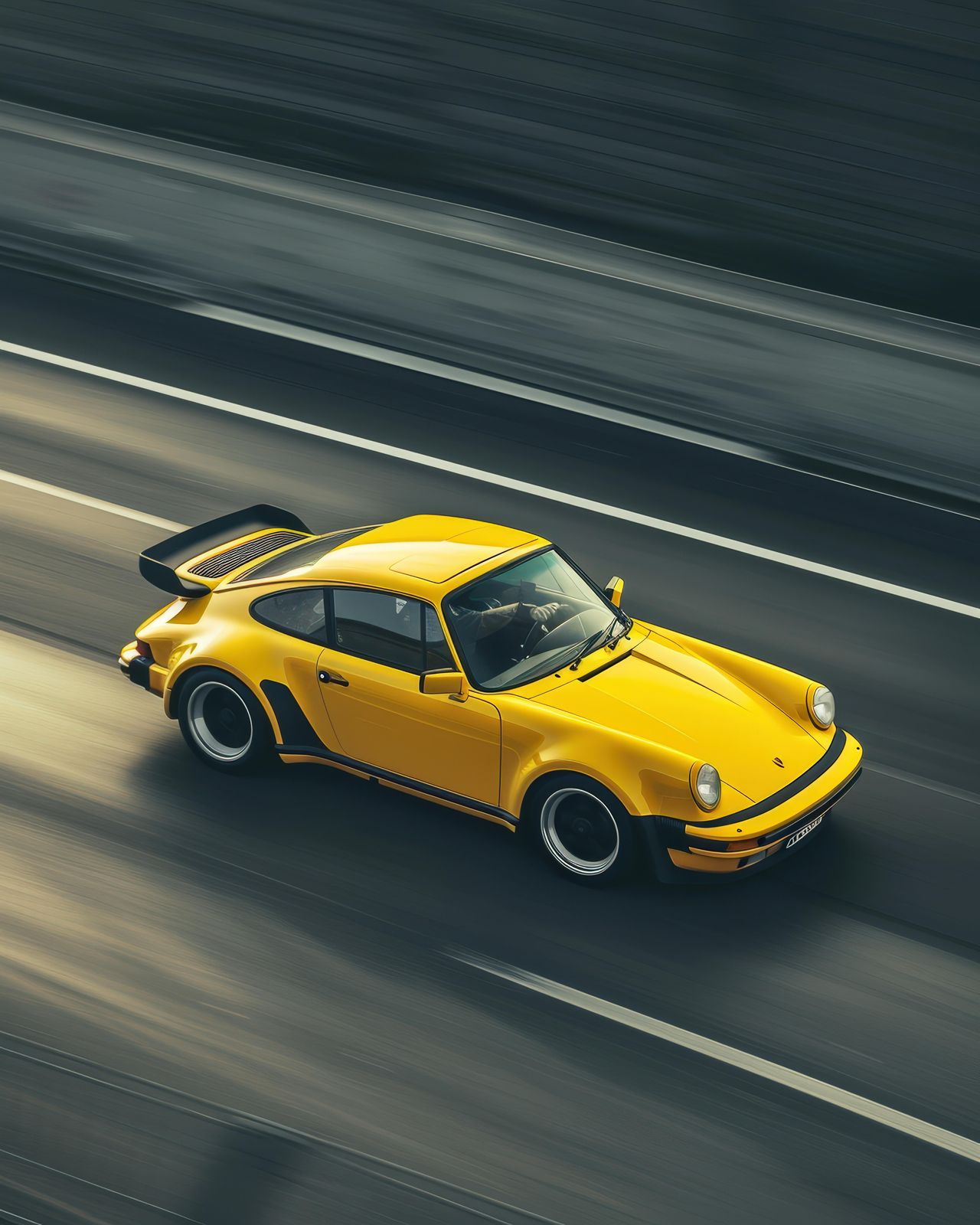 Vintage Yellow Porsche on Highway Wall Art
