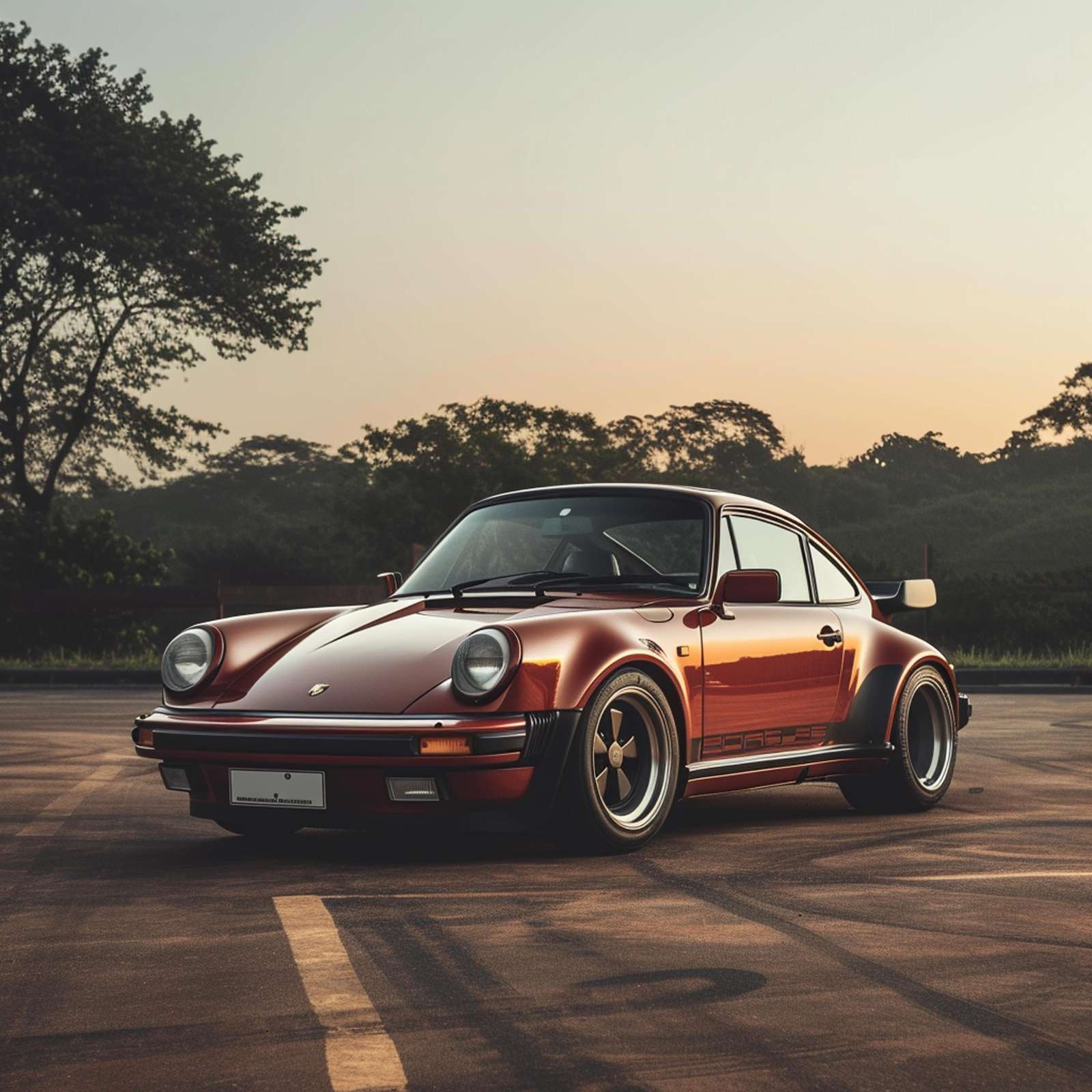 Vintage Porsche 930 Turbo Sunset Wall Art