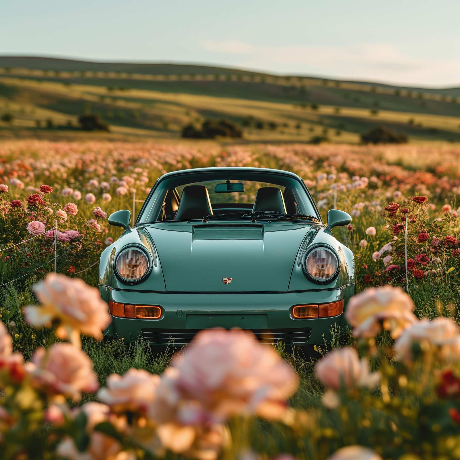 Retro Porsche 911 in Rose Field Wall Art