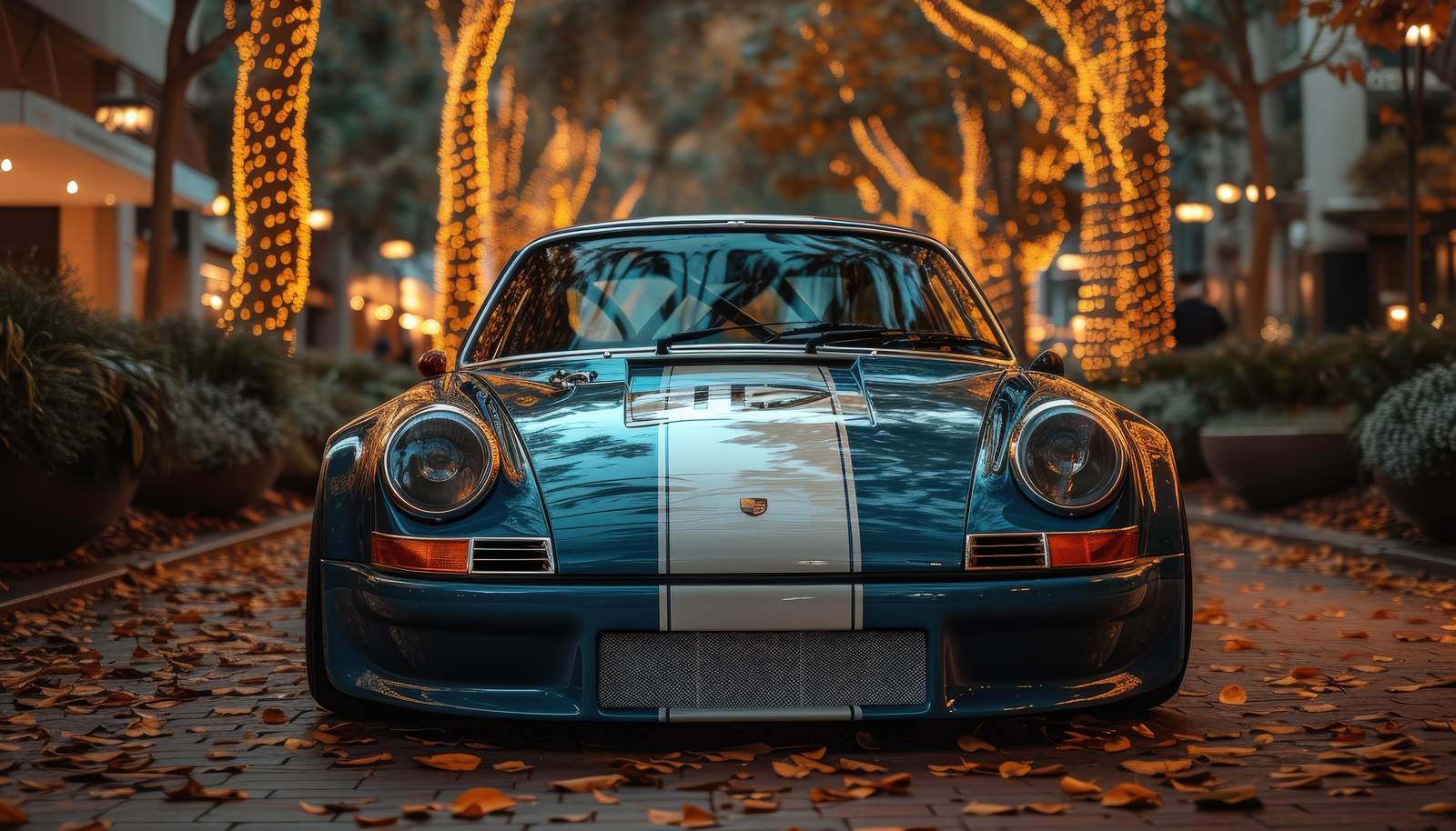 Vintage Blue Porsche Street Scene Wall Art