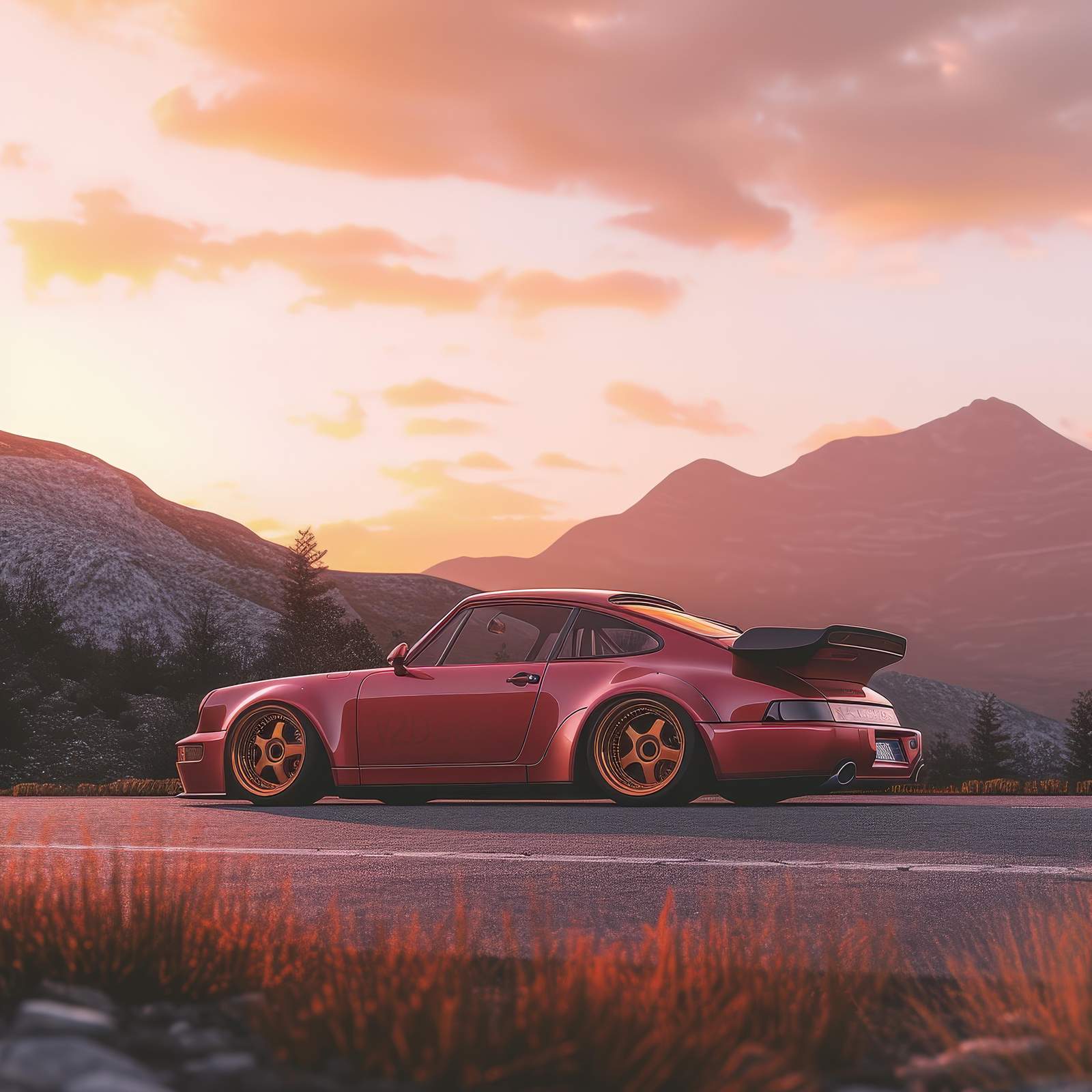 Classic Red Porsche Sunset Drive Wall Art