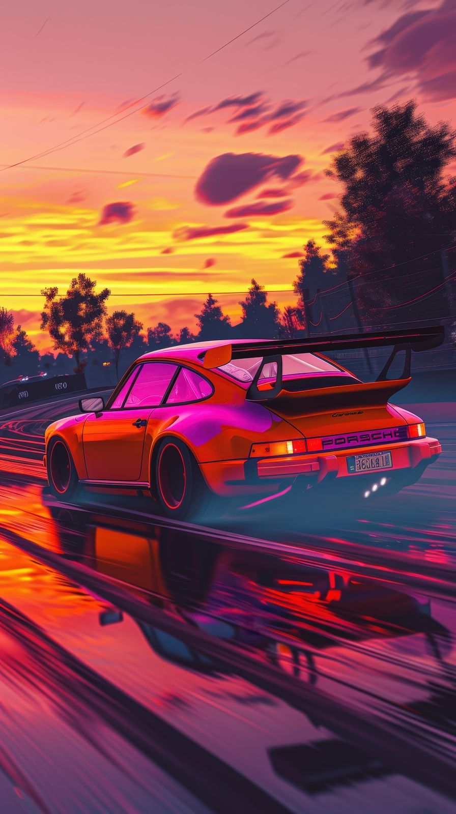 Vibrant Sunset Porsche Race Wall Art