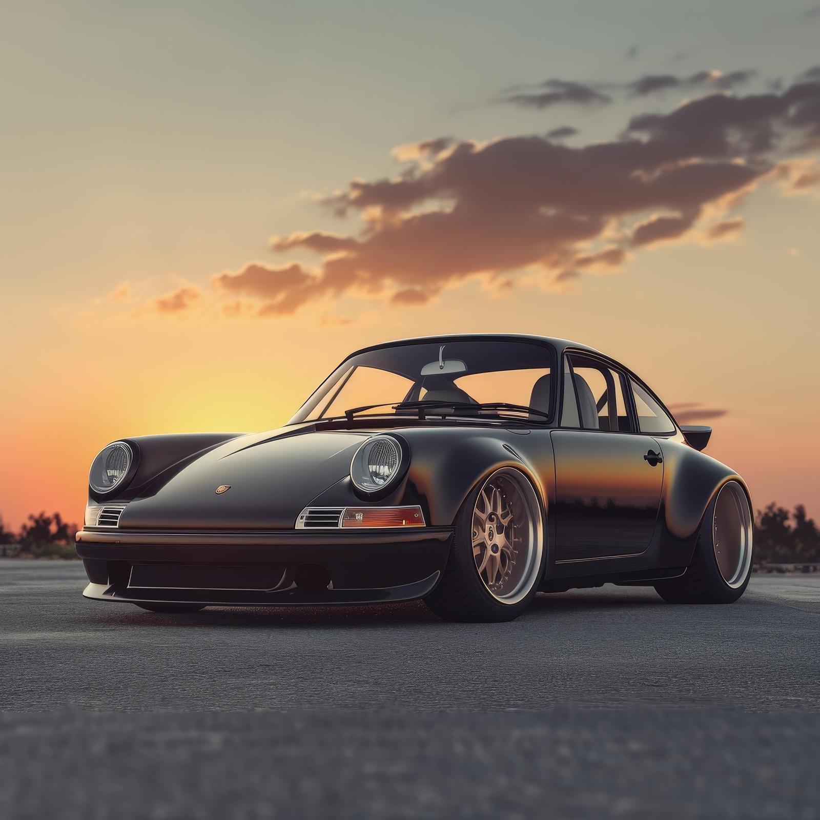 Classic Black Porsche Sunset Wall Art