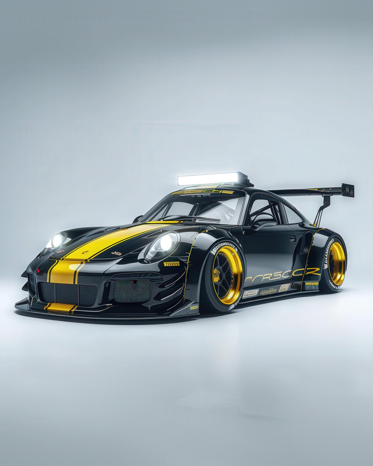 Aggressive Black & Gold Porsche GT3 Wall Art