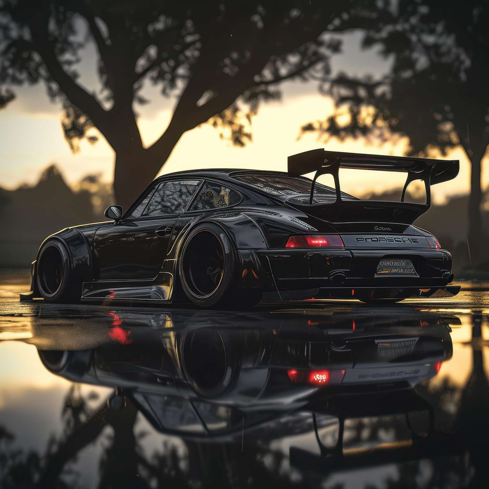 Sleek Black Porsche Custom Widebody Wall Art