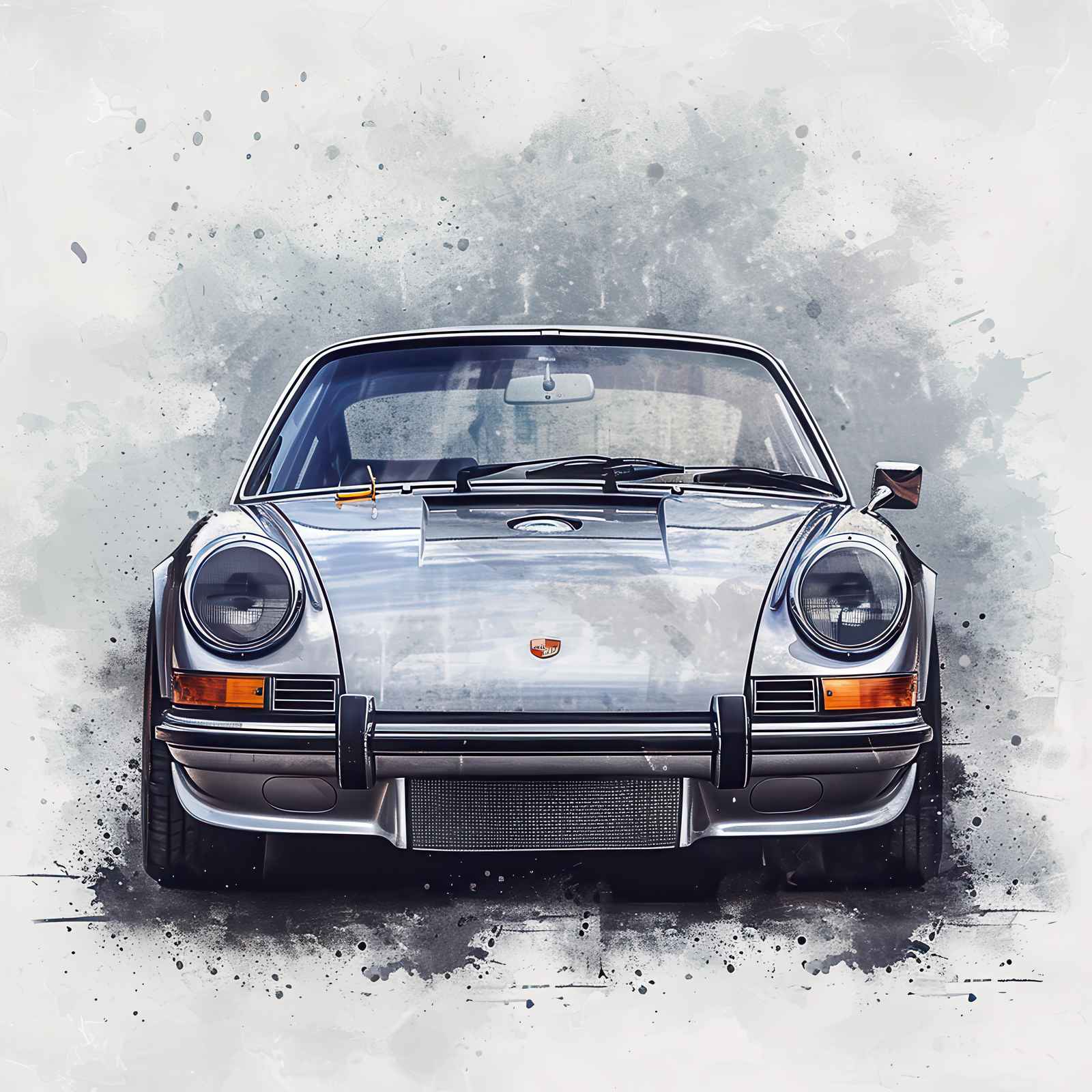 Classic Silver Porsche 911 Watercolor Wall Art