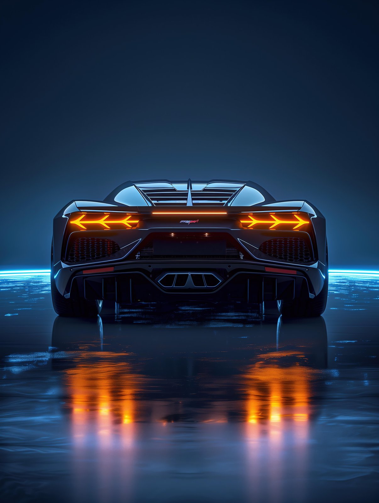 Luxury Sports Car Rear Neon Glow Wall Art