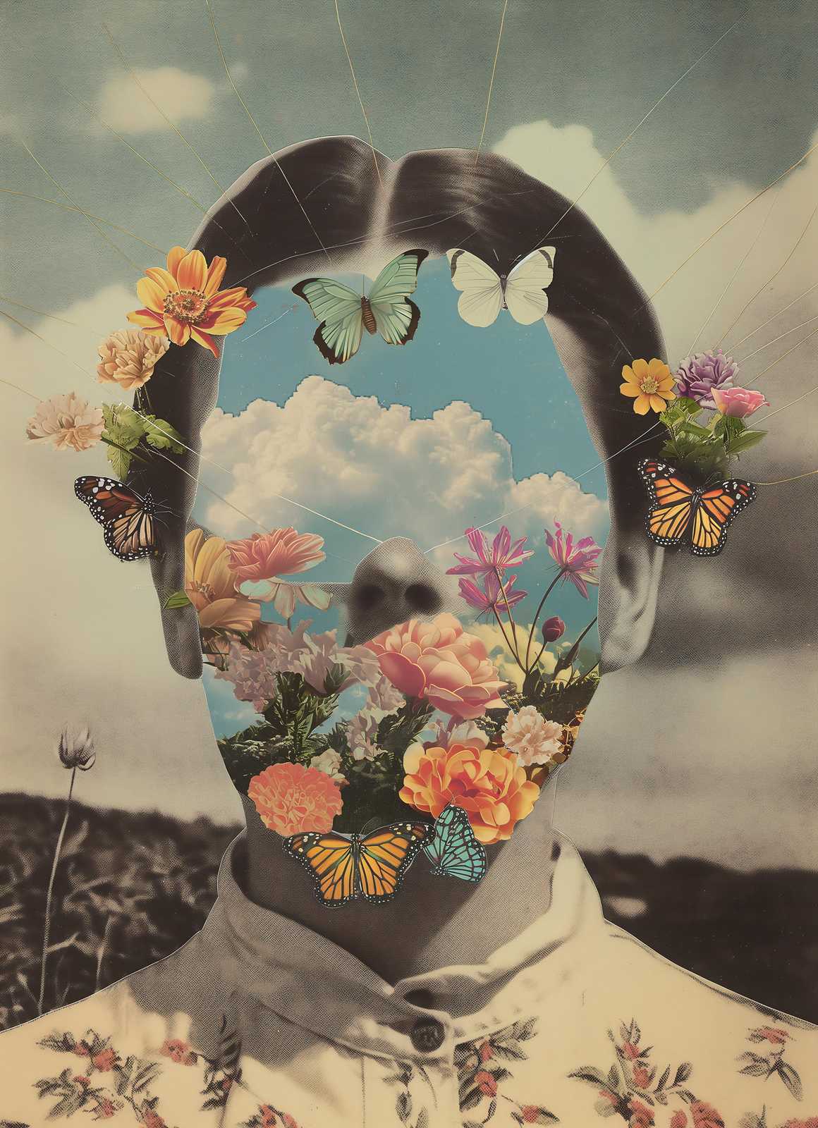 Surreal Floral Butterfly Portrait Wall Art