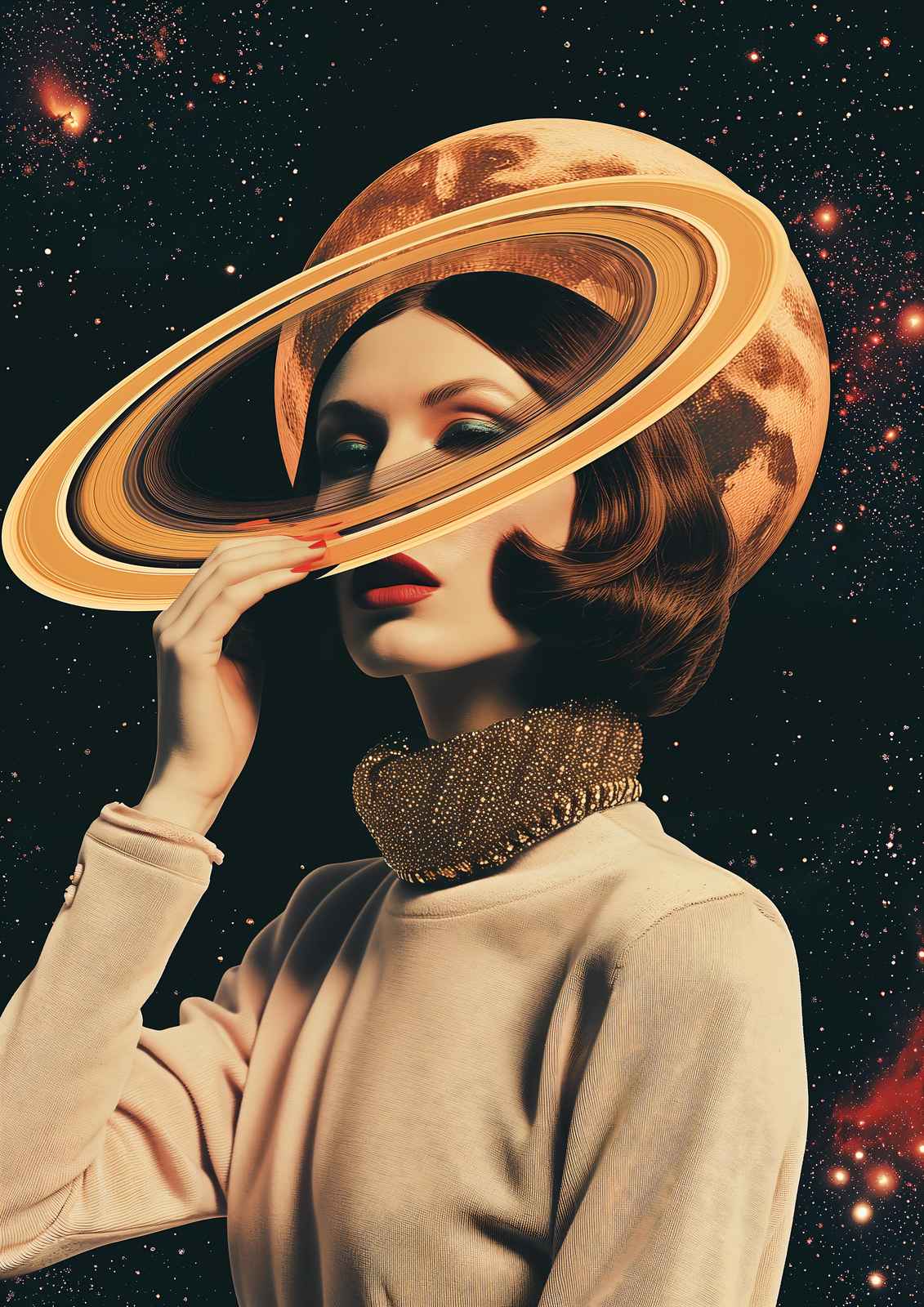 Cosmic Goddess Saturn Hat Wall Art