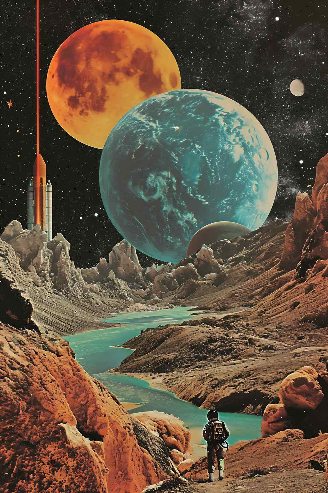 Retro Space Adventure Planetscape Wall Art