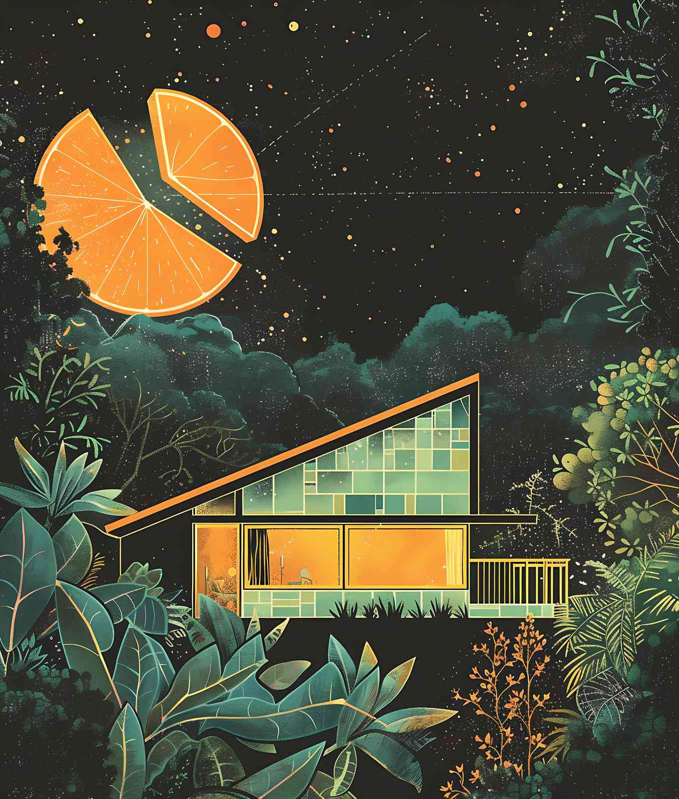 Cosmic Citrus Dream Modern House Wall Art