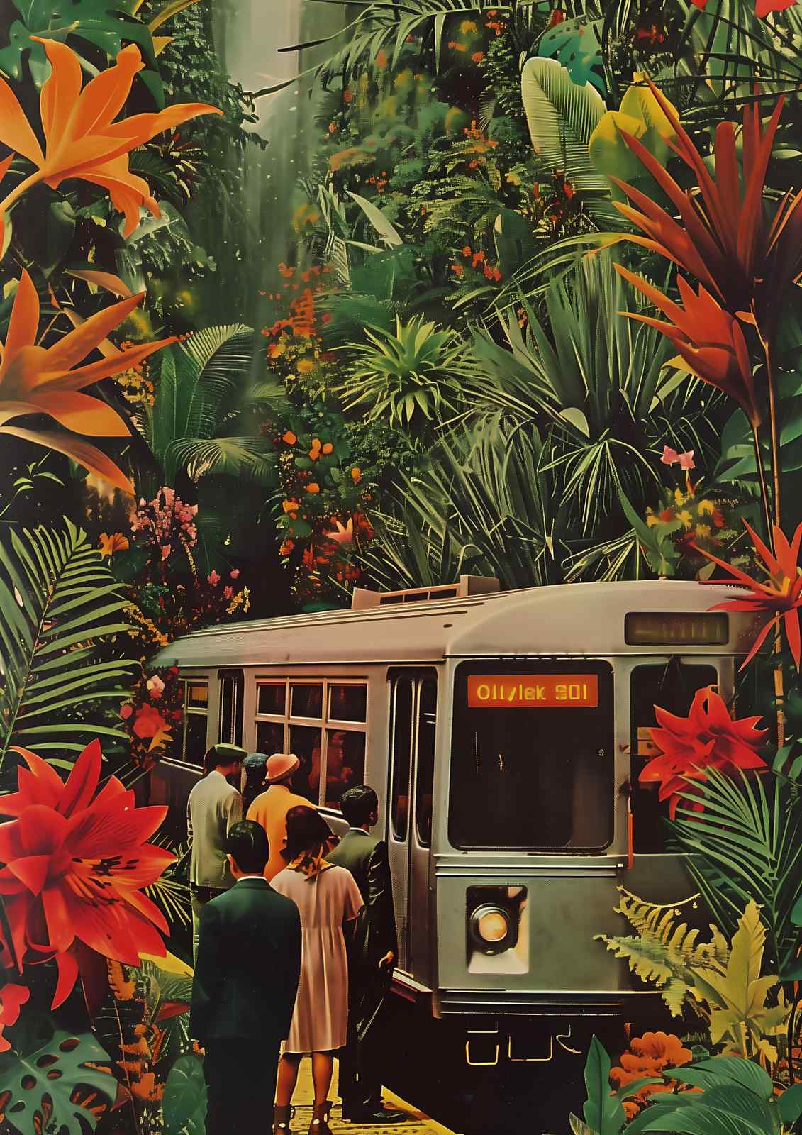 Jungle Train Vibrant Tropical Flora Wall Art