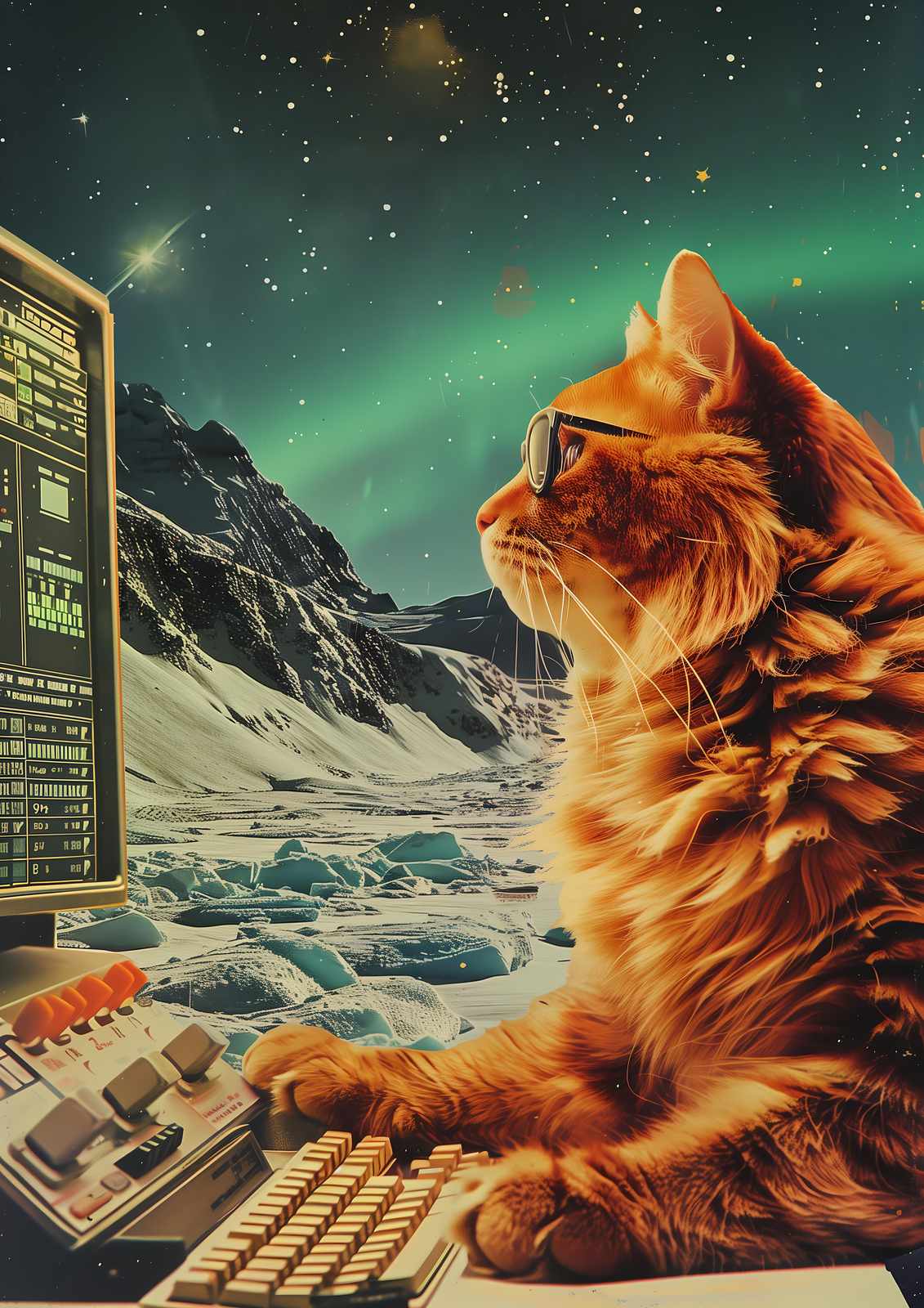 Whimsical Ginger Cat Sci-Fi Art Wall Art