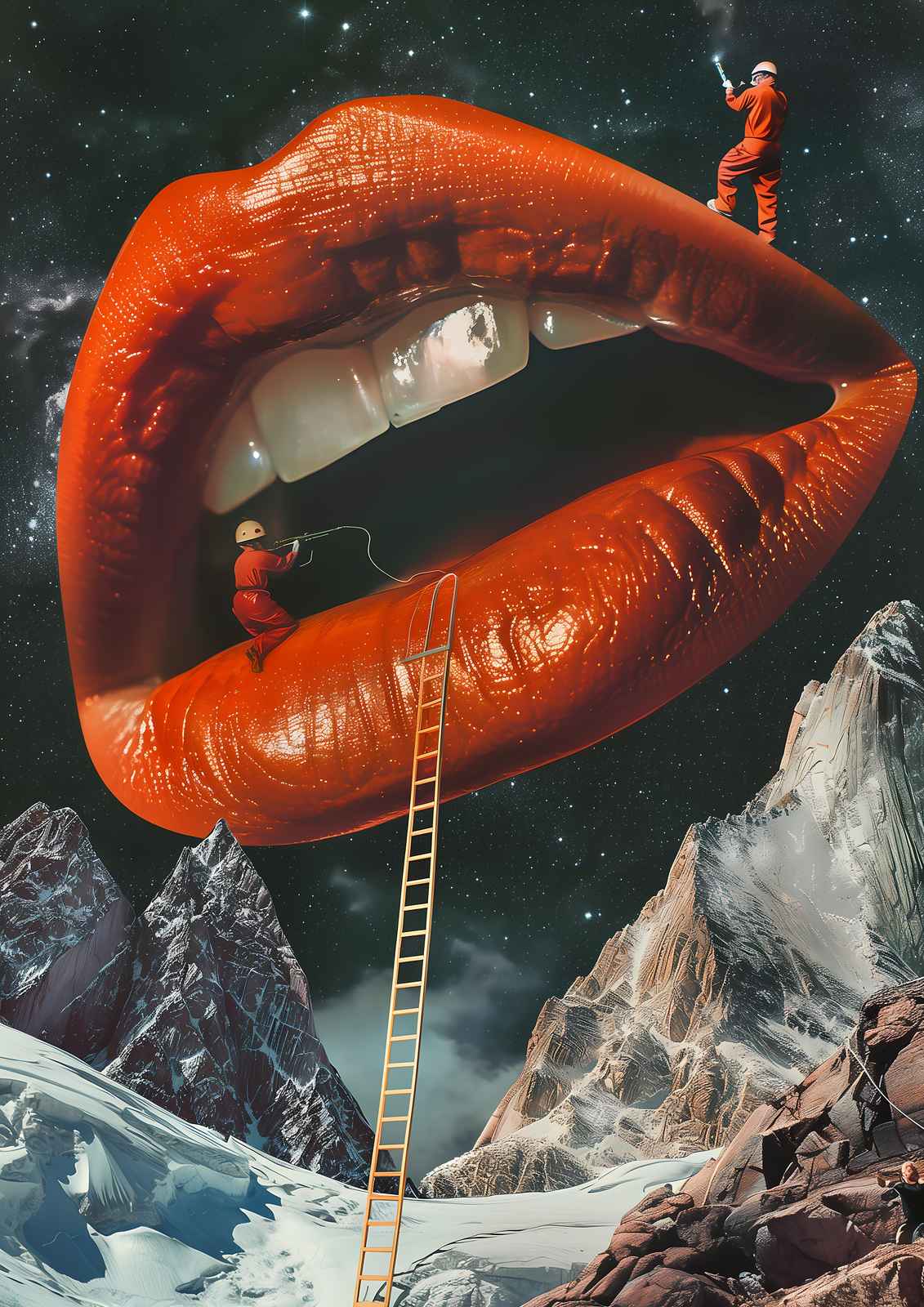 Surreal Lips Mountain Climb Wall Art