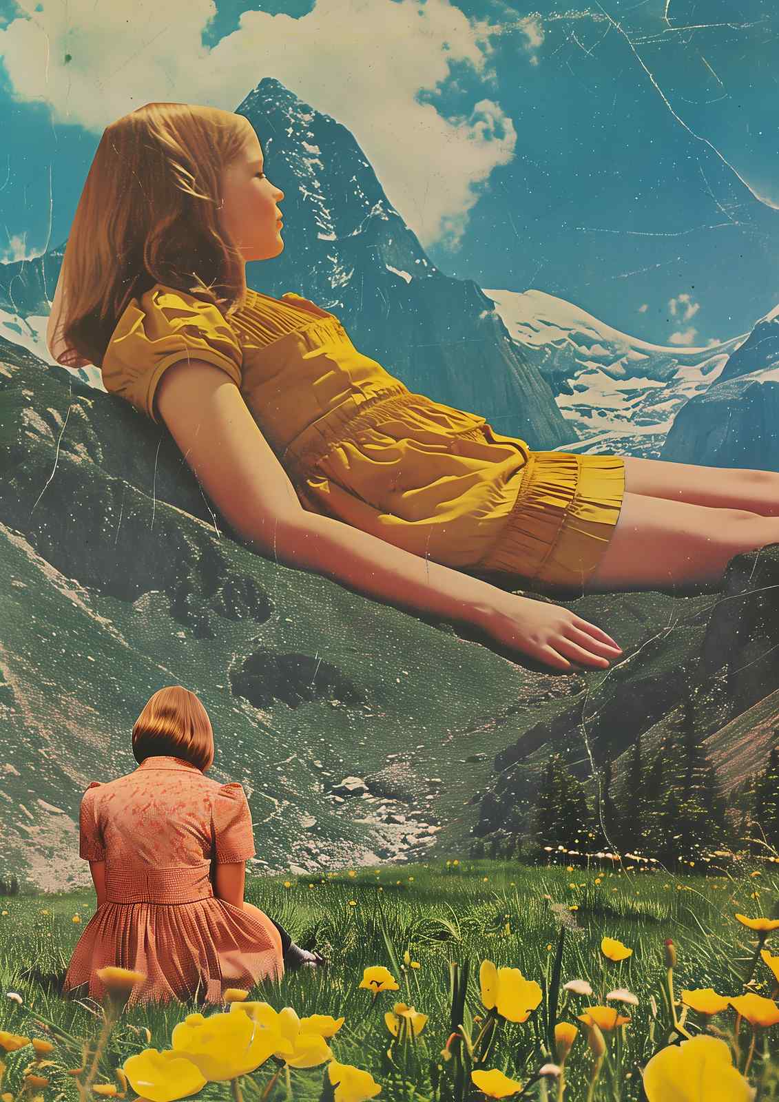 Dreamlike Mountain Escape Yellow Dress Wall Art