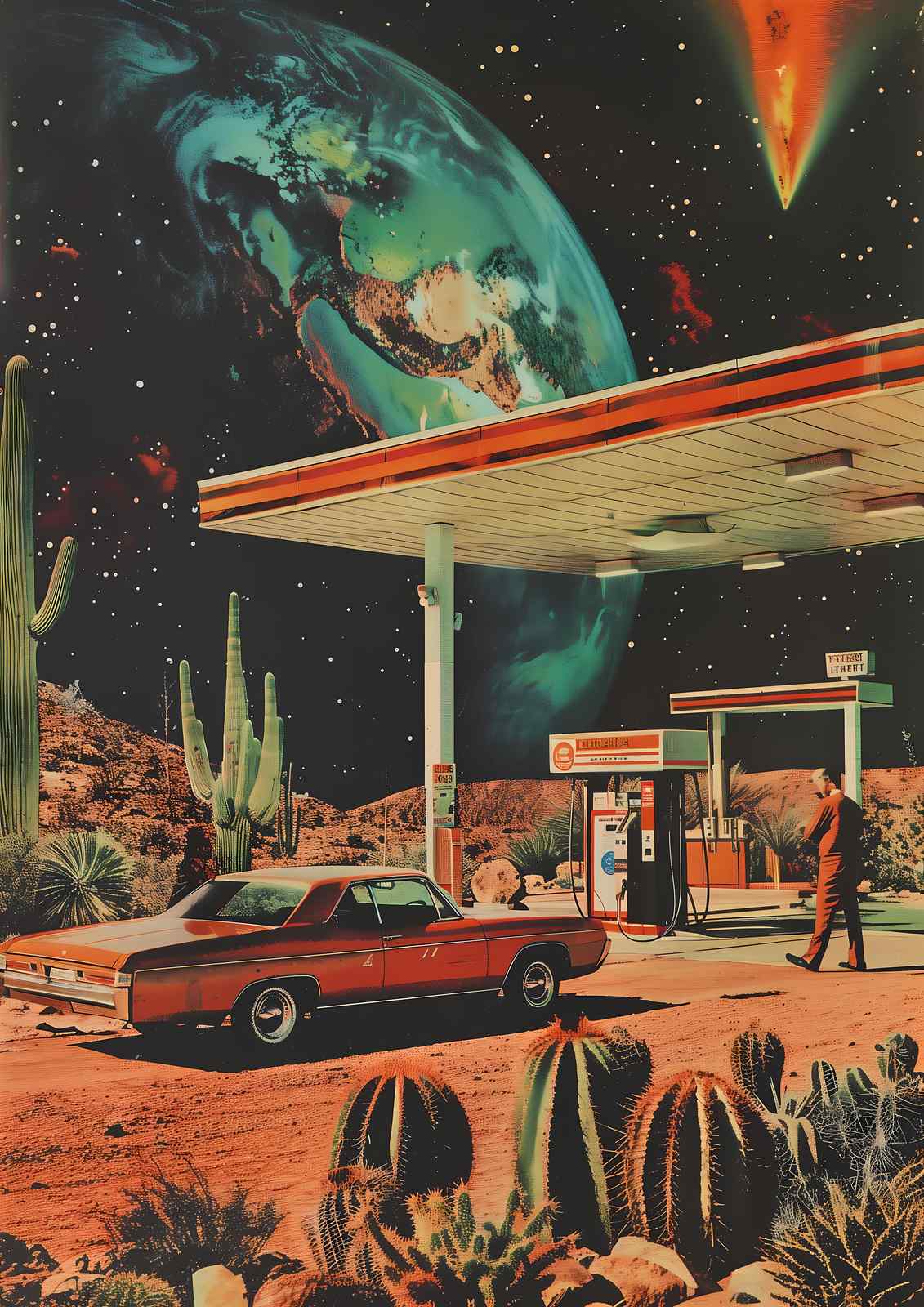 Retro Sci-Fi Desert Gas Station Wall Art