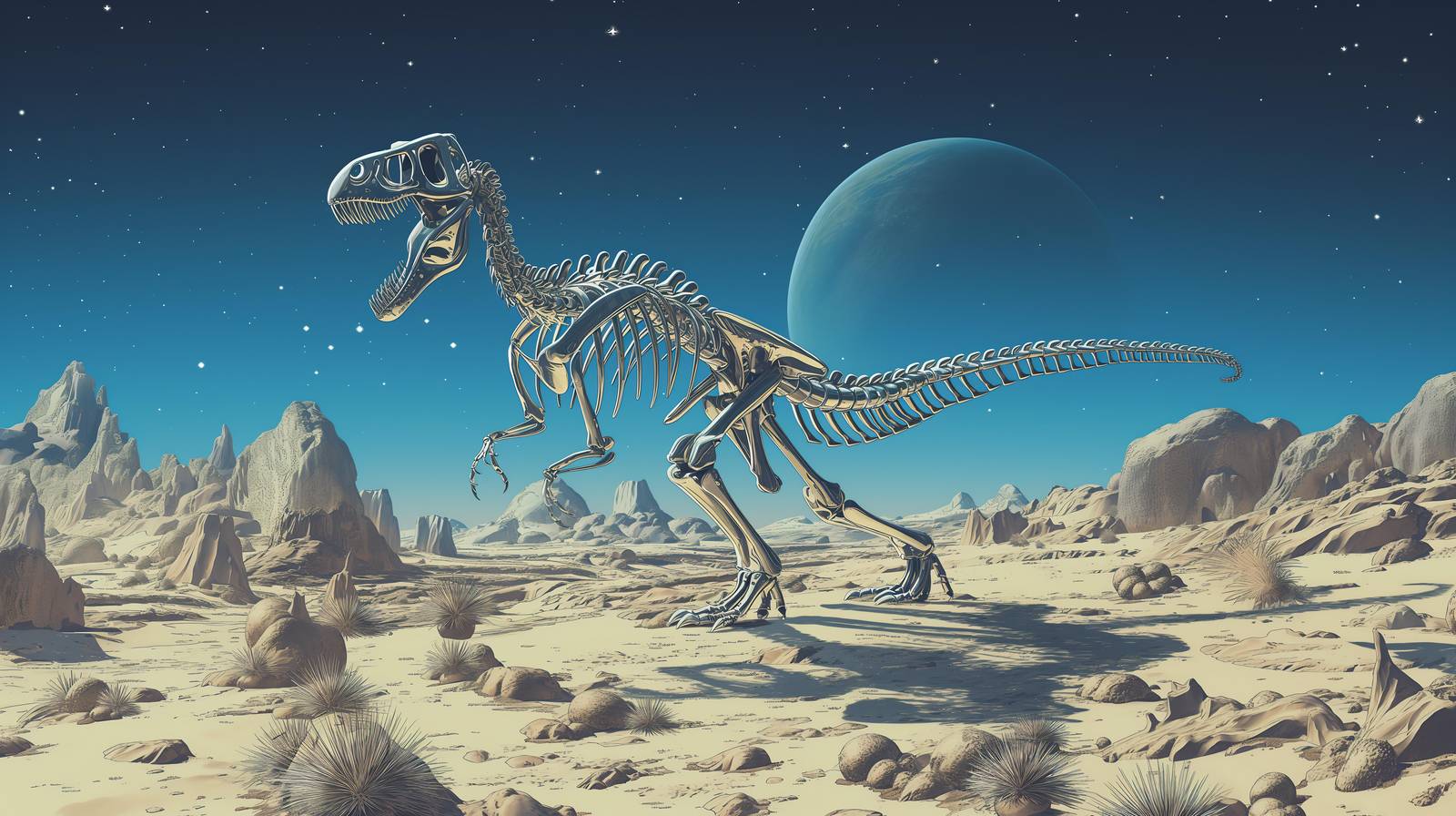Alien Dinosaur Skeleton Desert Wall Art