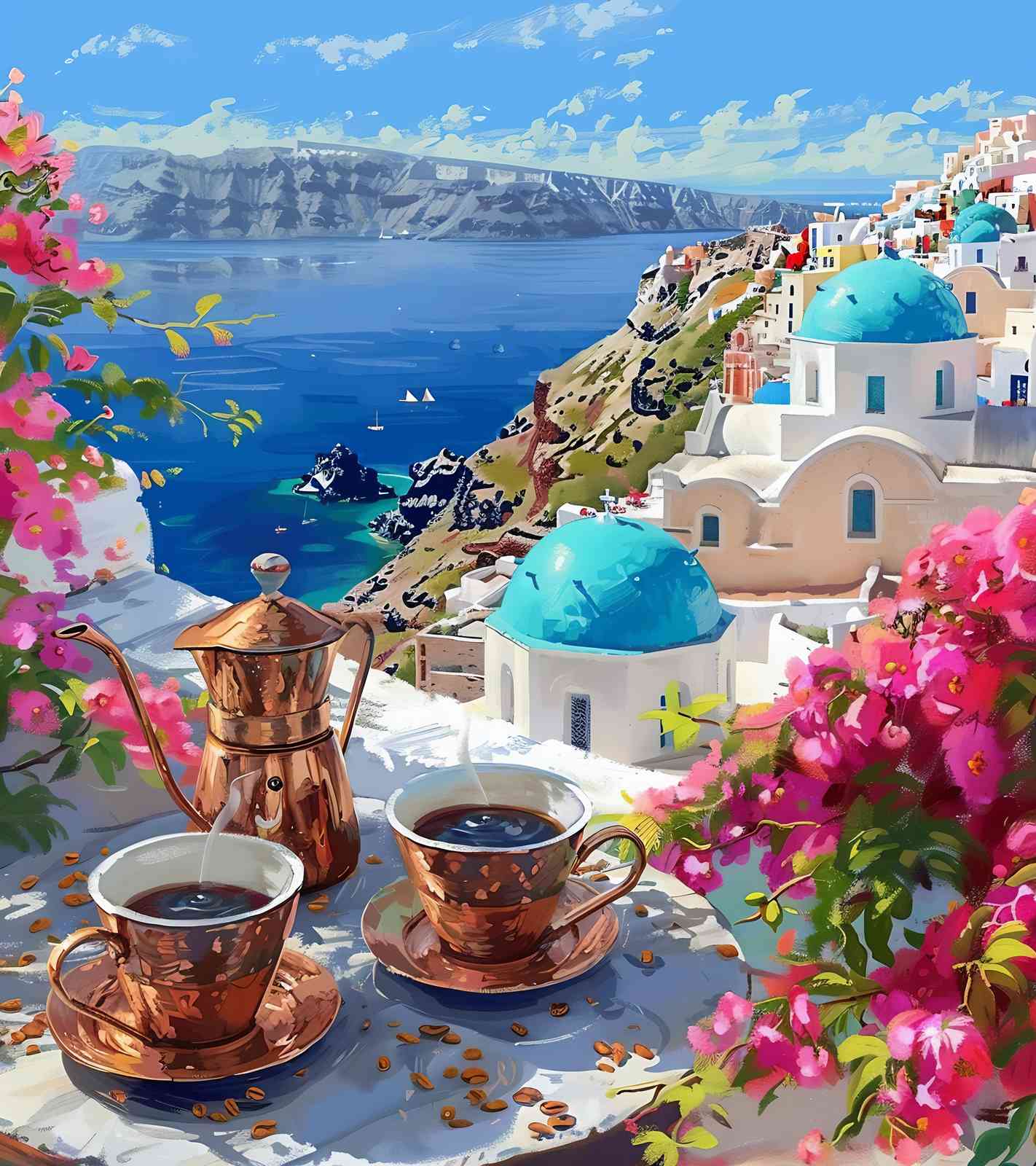Santorini Morning Coffee Dream Wall Art