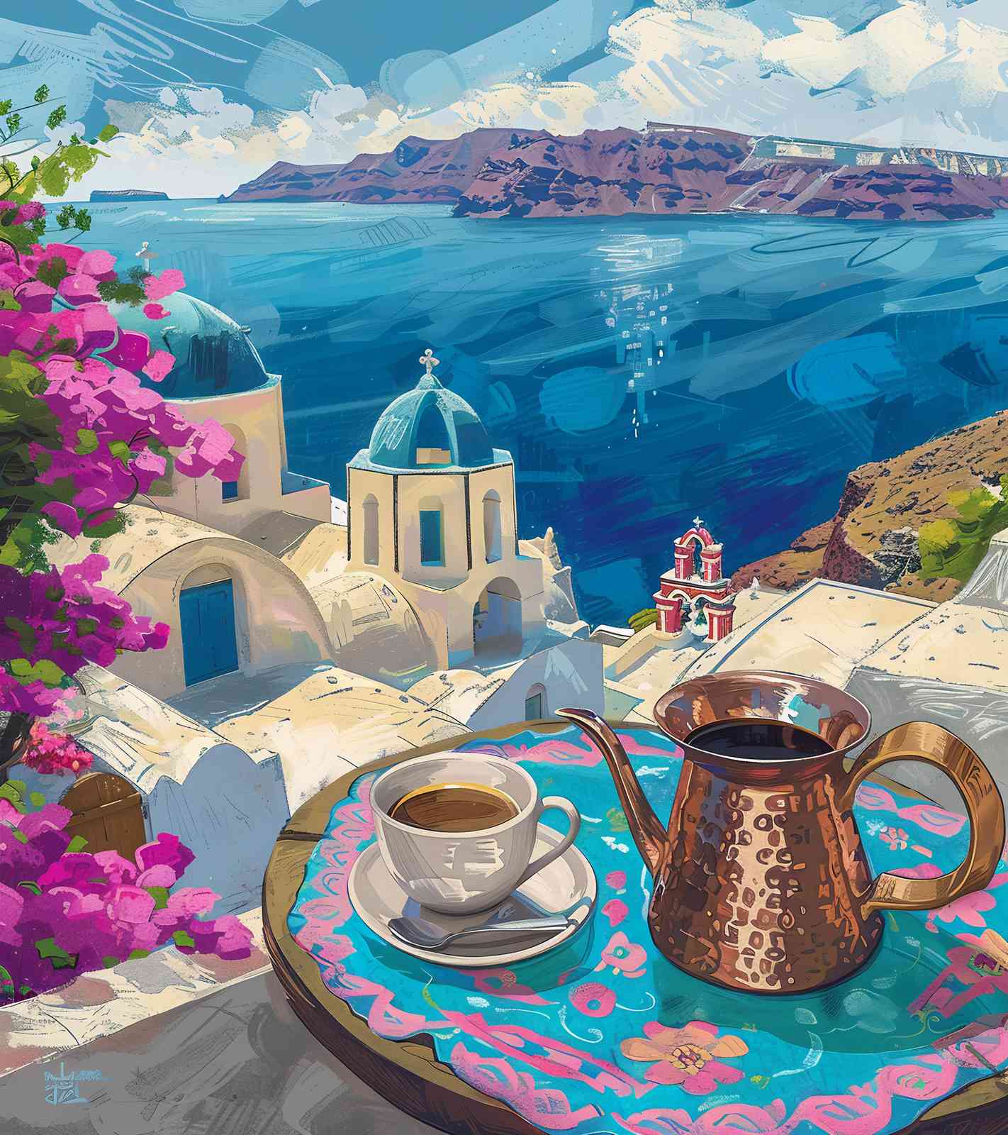 Santorini Coffee View Wall Art