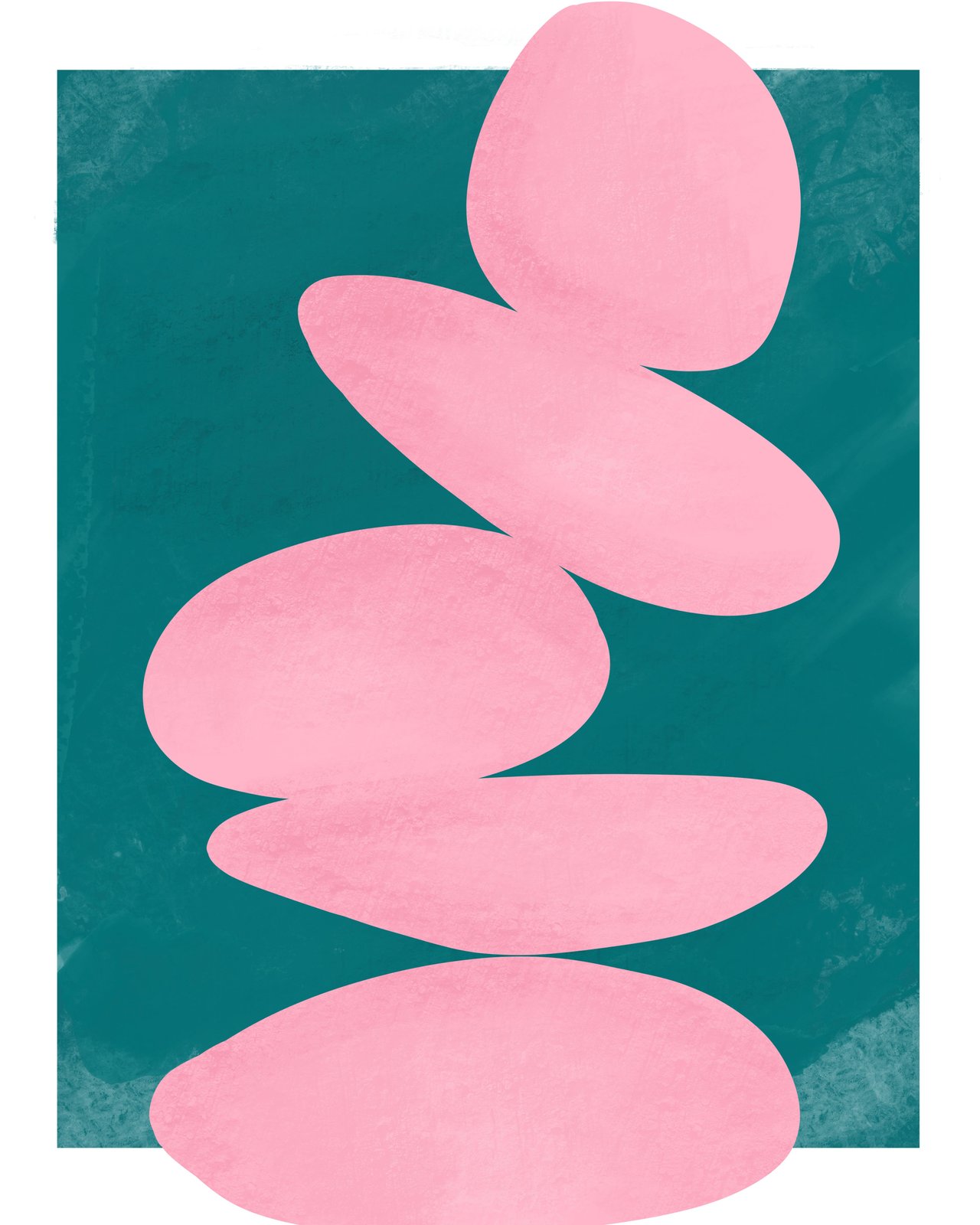Zen Pebble Balance Pink & Teal Wall Art