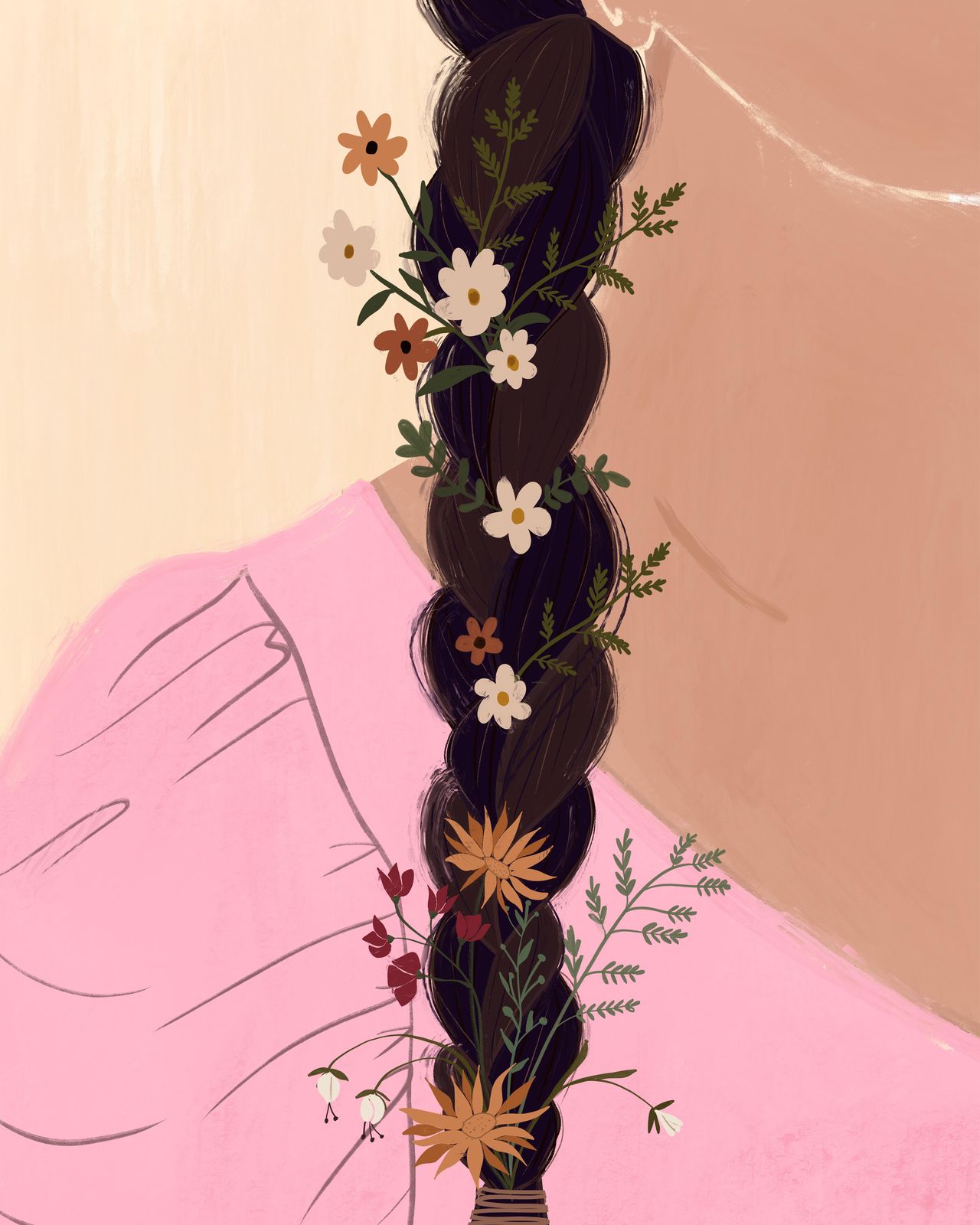 Boho Braided Hair Floral Art Wall Art