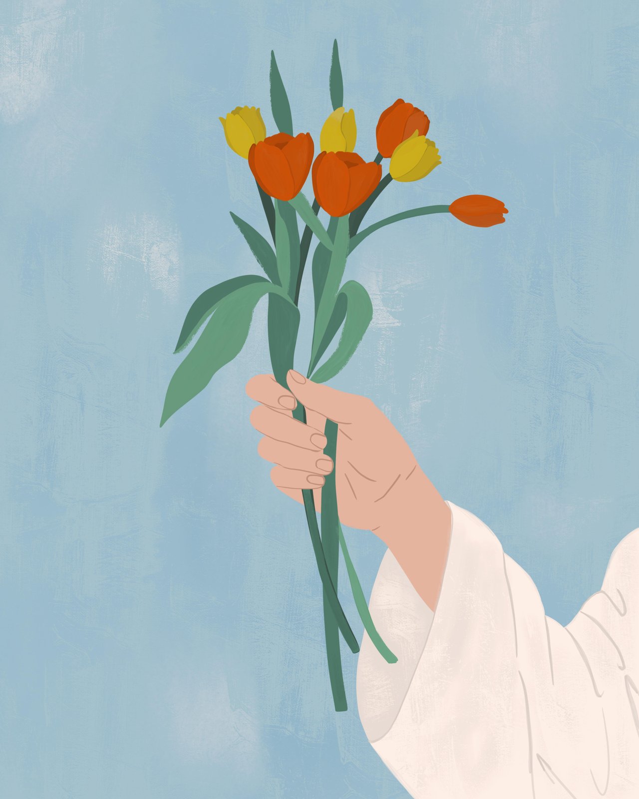 Vibrant Tulip Hand Wall Art for Minimalist Decor