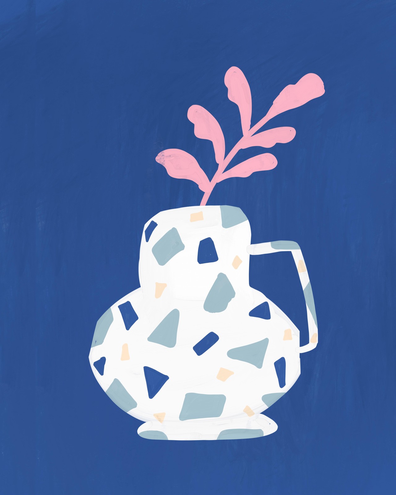 Abstract Terrazzo Vase with Pink Foliage Wall Art
