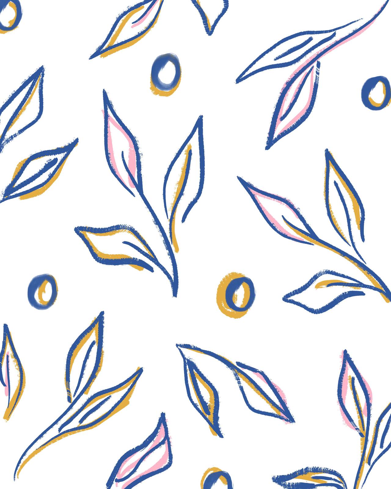 Abstract Botanical Blue & Pink Leaves Wall Art