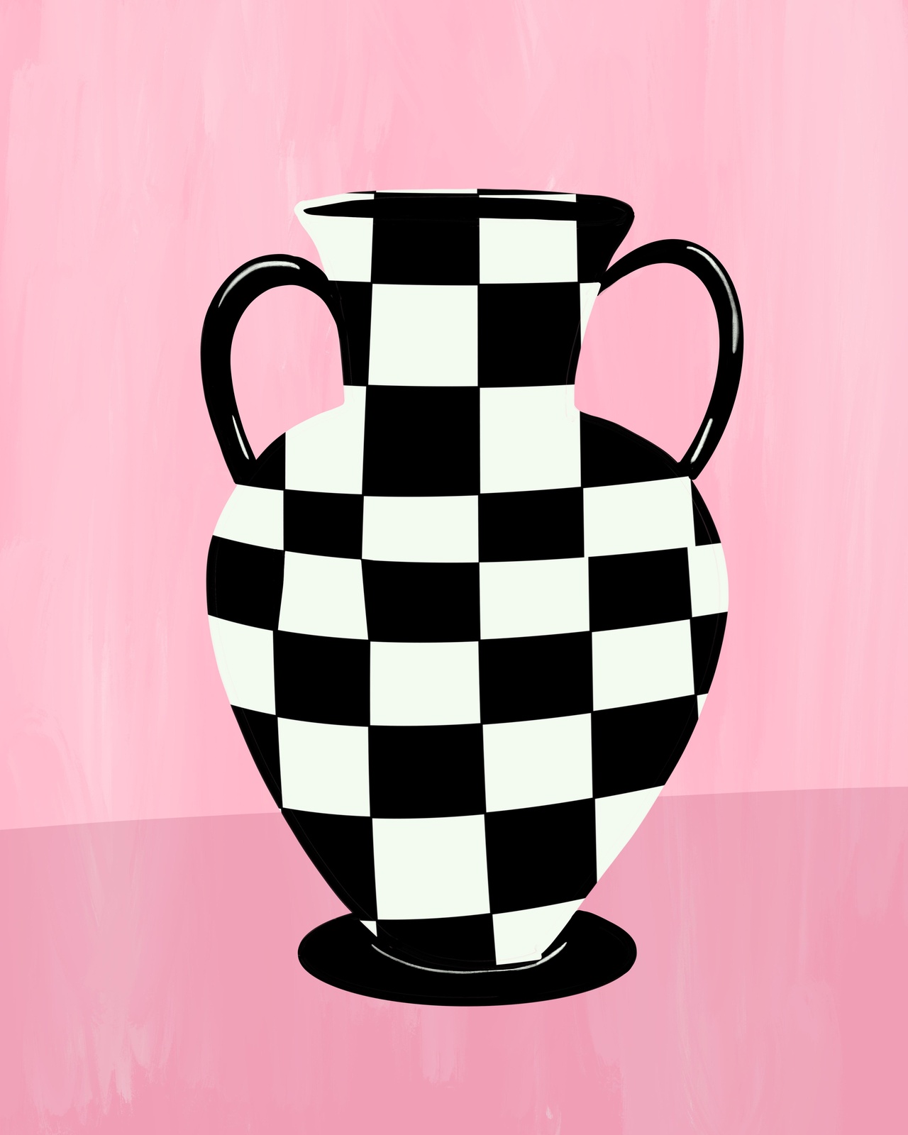 Checkerboard Urn Pink Background Wall Art