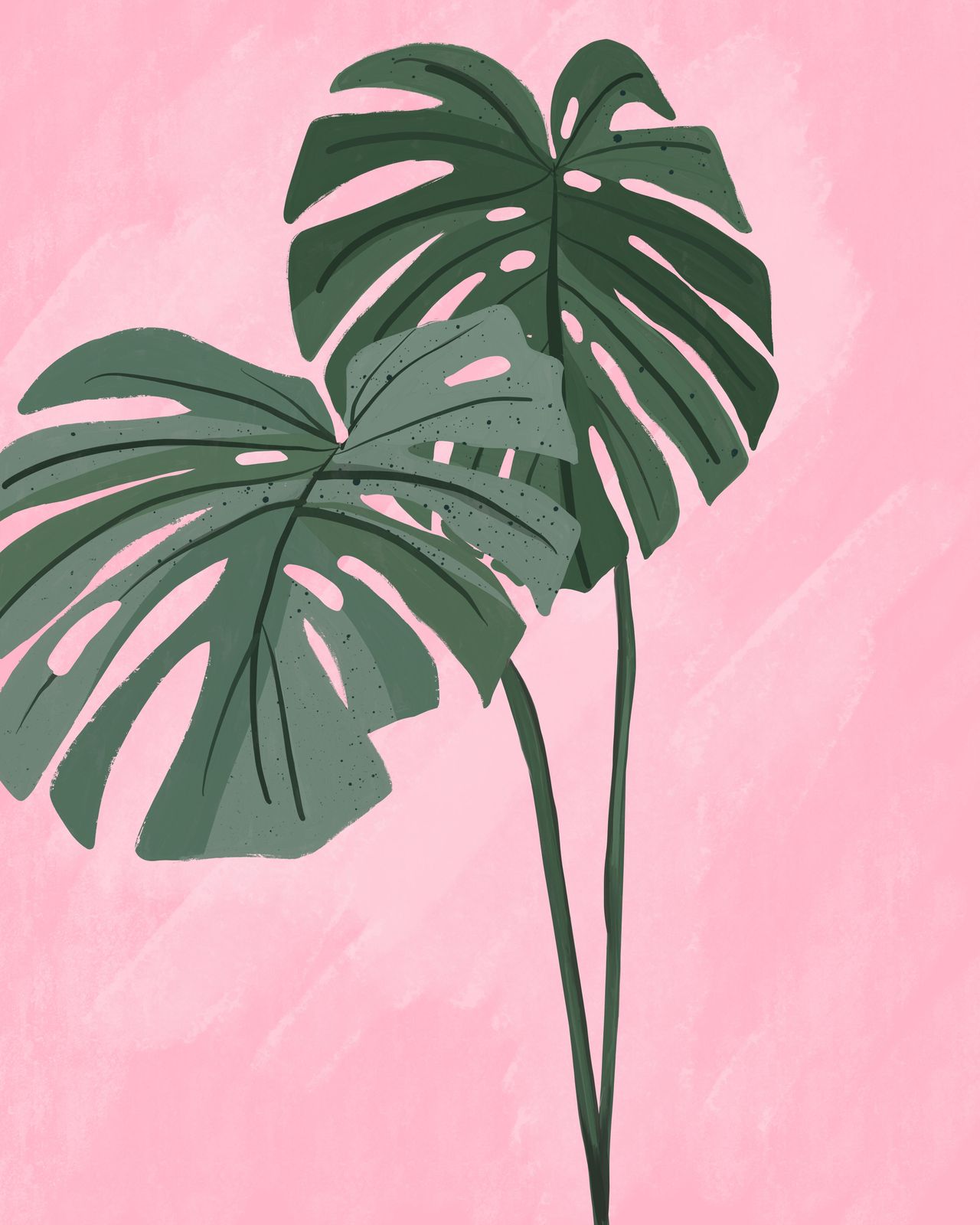 Monstera Leaves Pink Tropical Wall Art