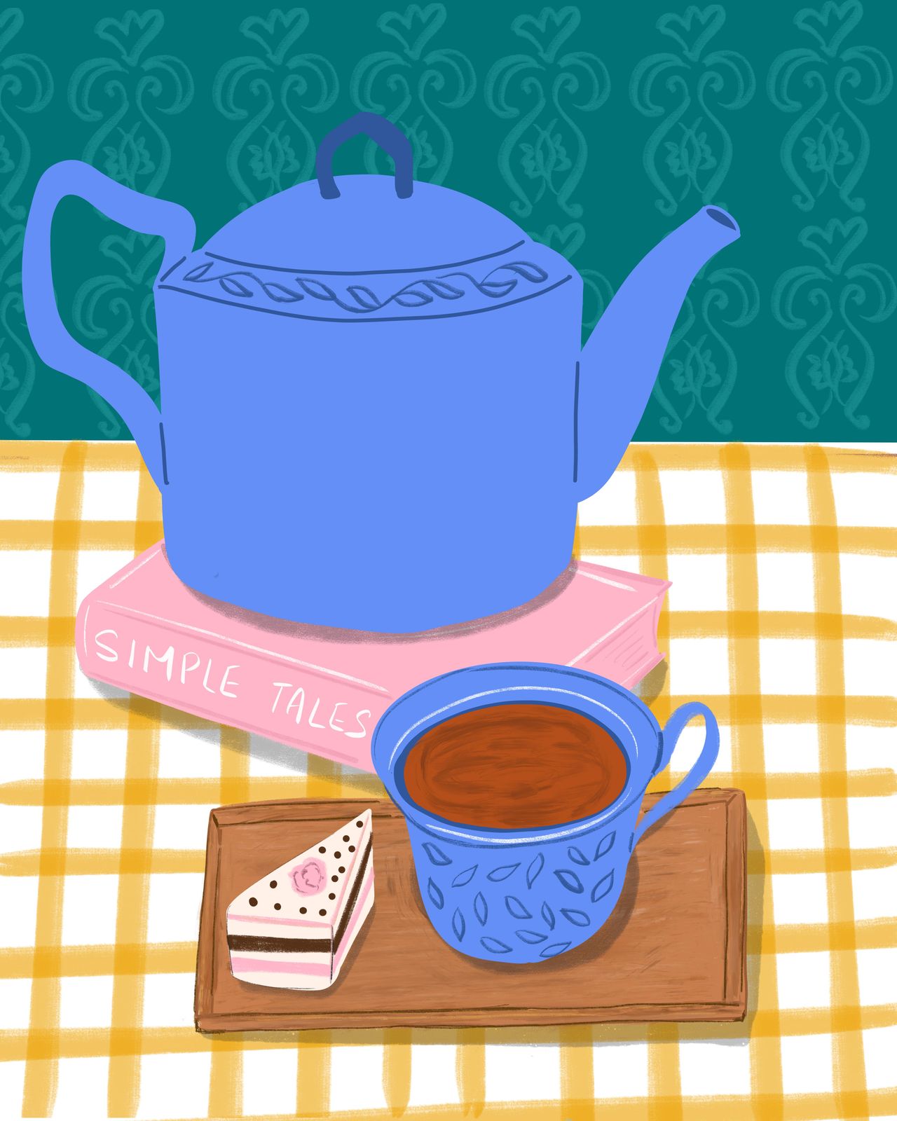 Blue Teapot & Cake Still Life Wall Art