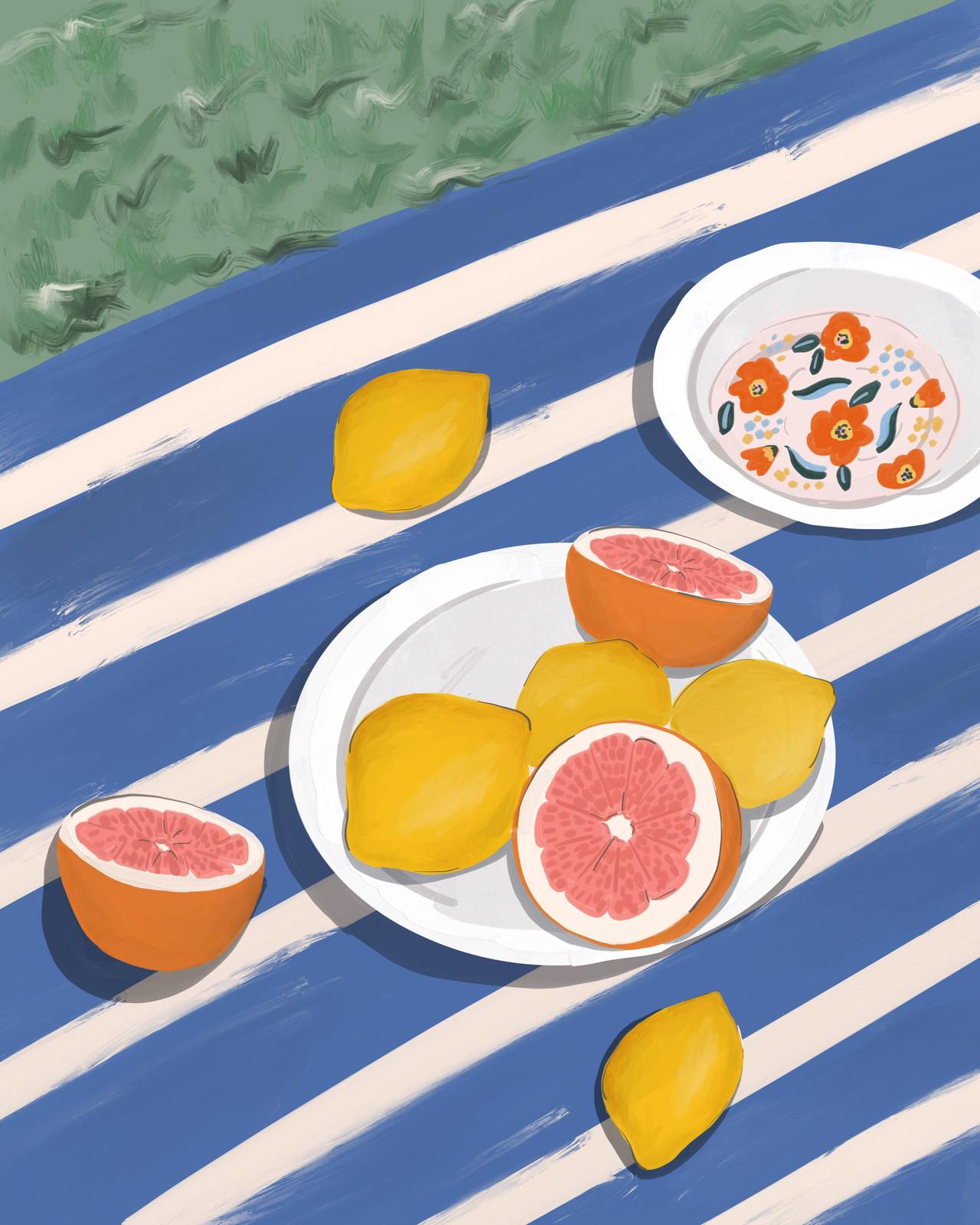 Citrus Picnic Delight Lemon & Grapefruit Wall Art