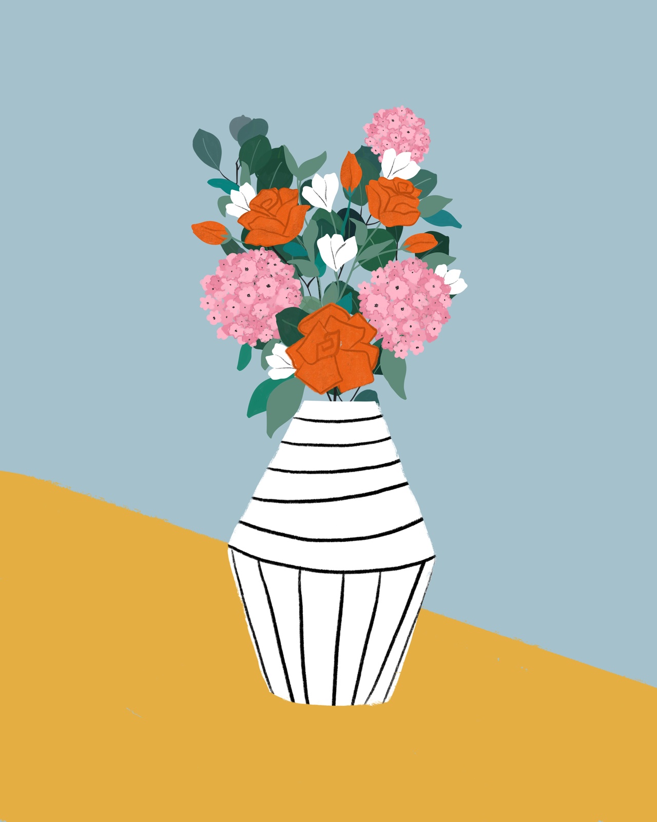 Vibrant Floral Vase Mid-Century Modern Wall Art