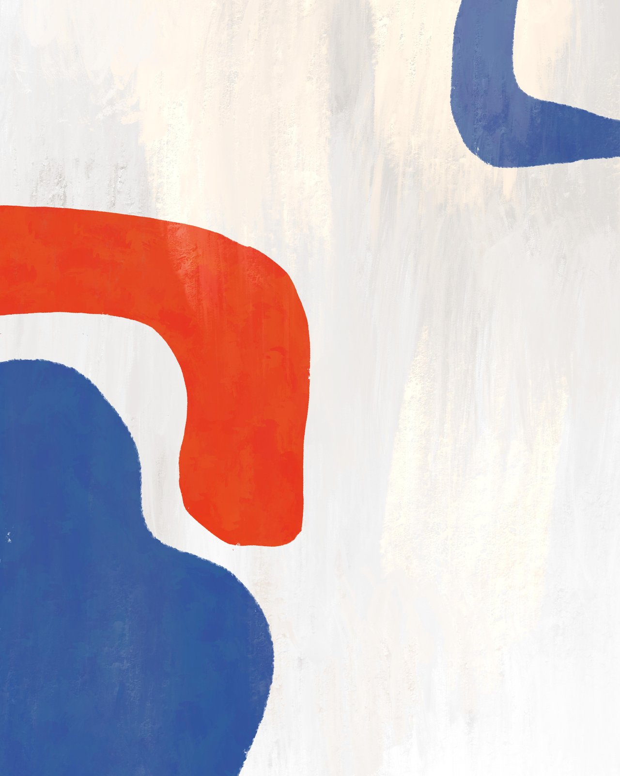 Modern Abstract Blue Orange Shapes Wall Art