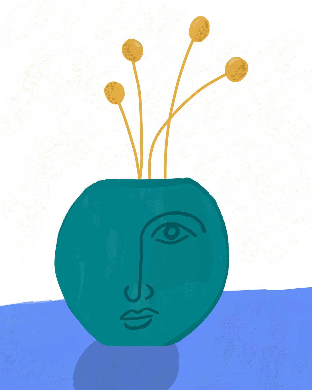 Modern Teal Face Floral Wall Art