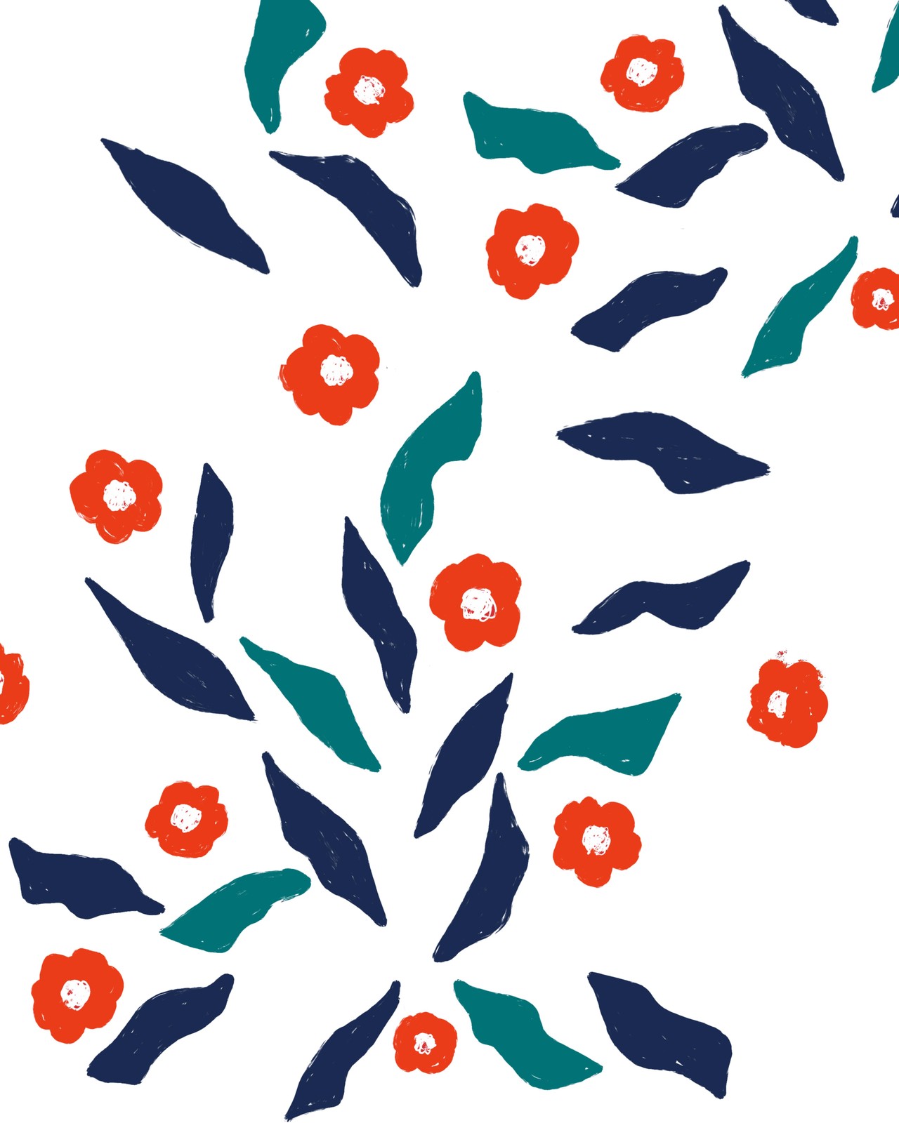 Abstract Floral & Leaf Navy Teal Wall Art