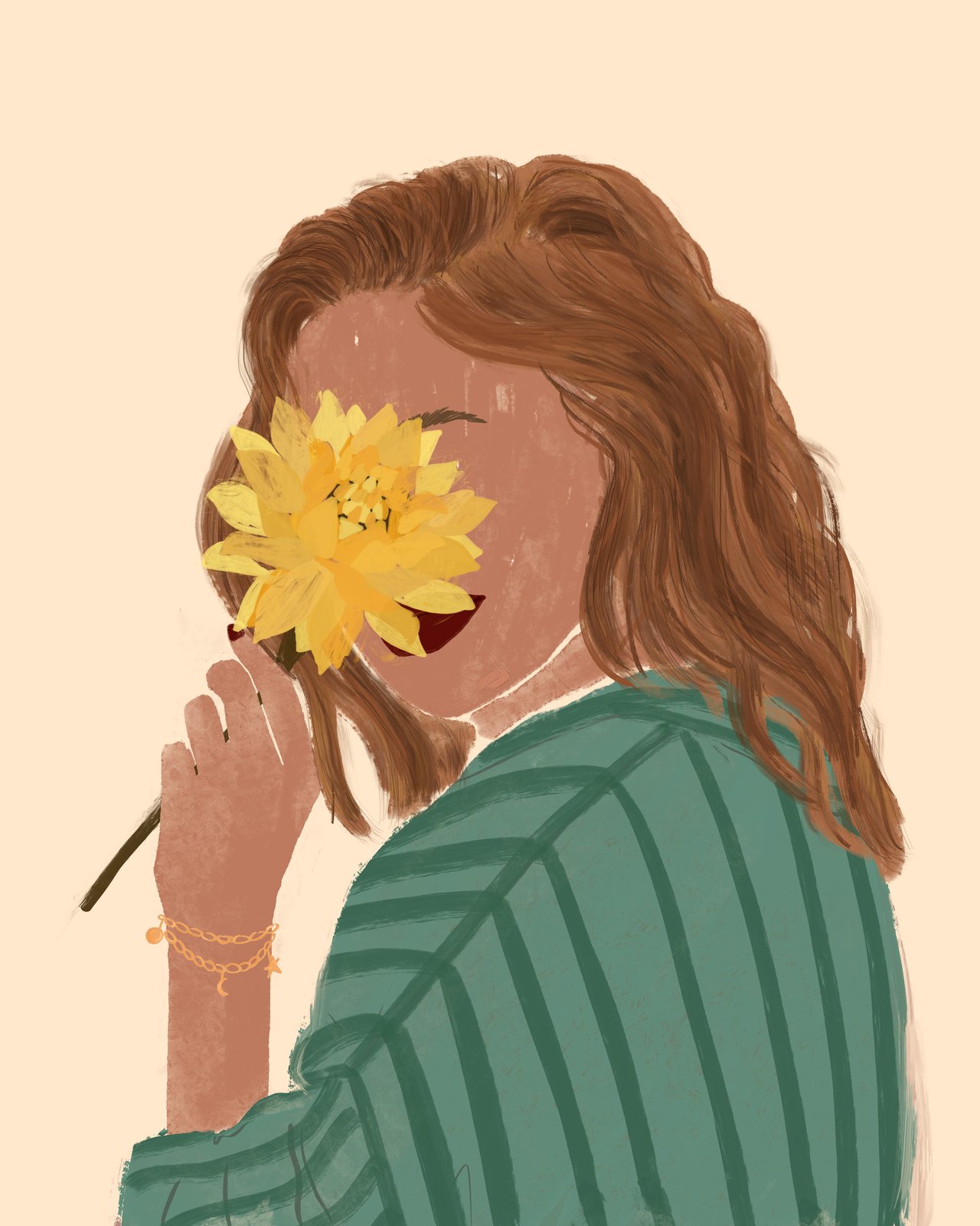 Boho Woman with Yellow Flower Wall Art