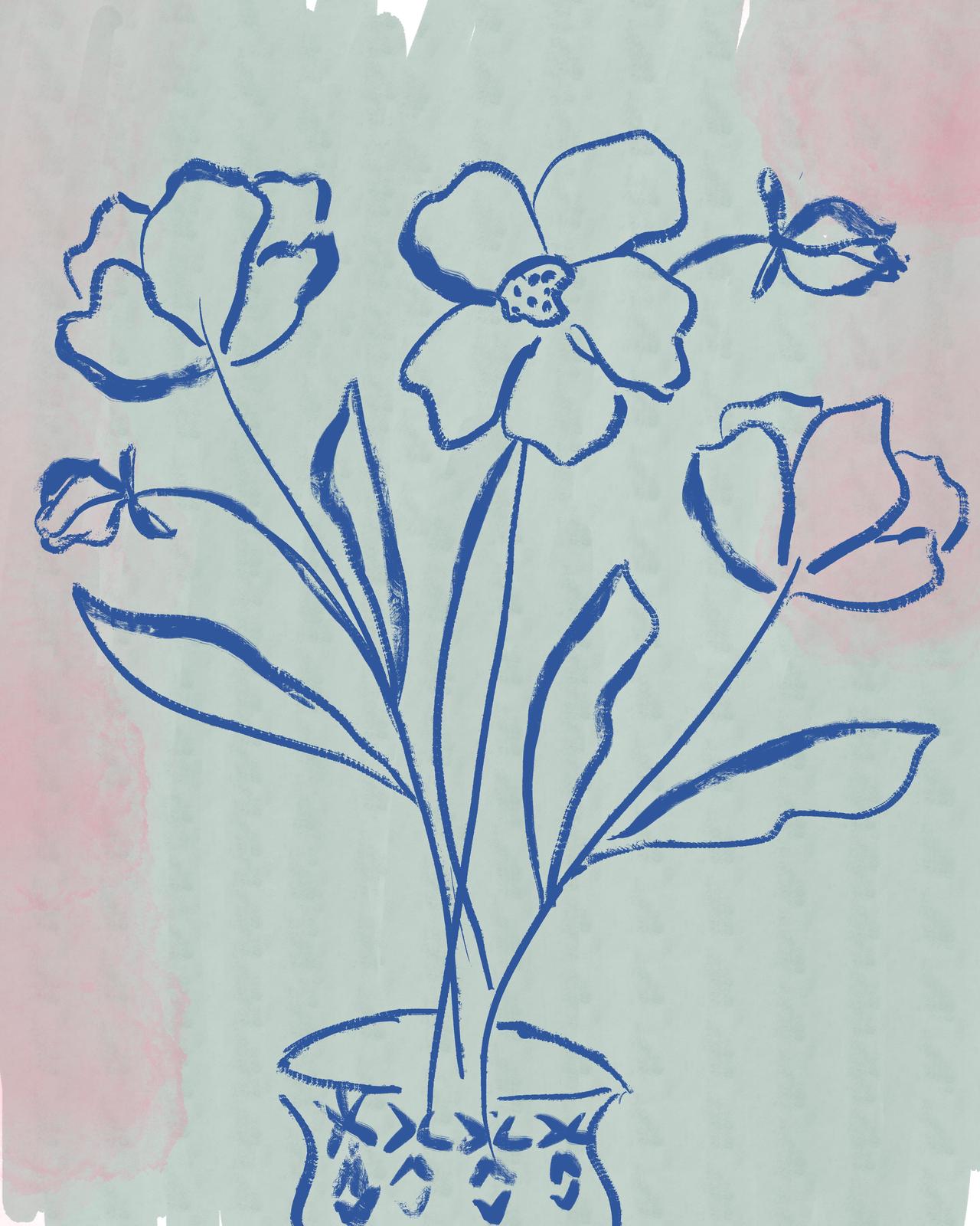 Abstract Blue Floral Vase Wall Art
