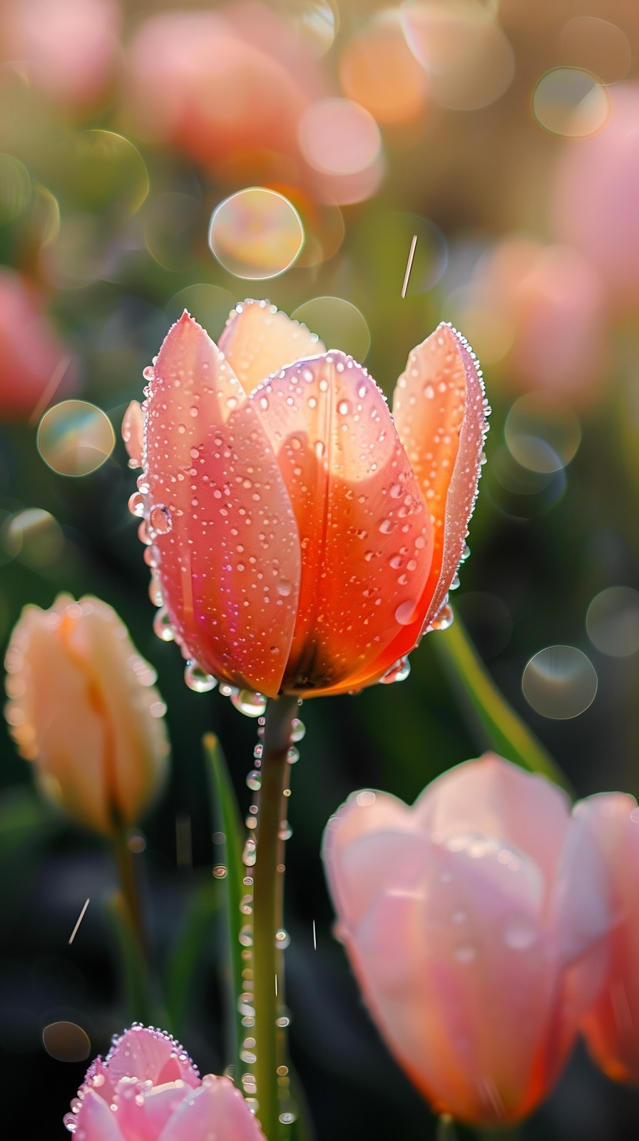Dew Kissed Coral Tulip Wall Art Wall Art