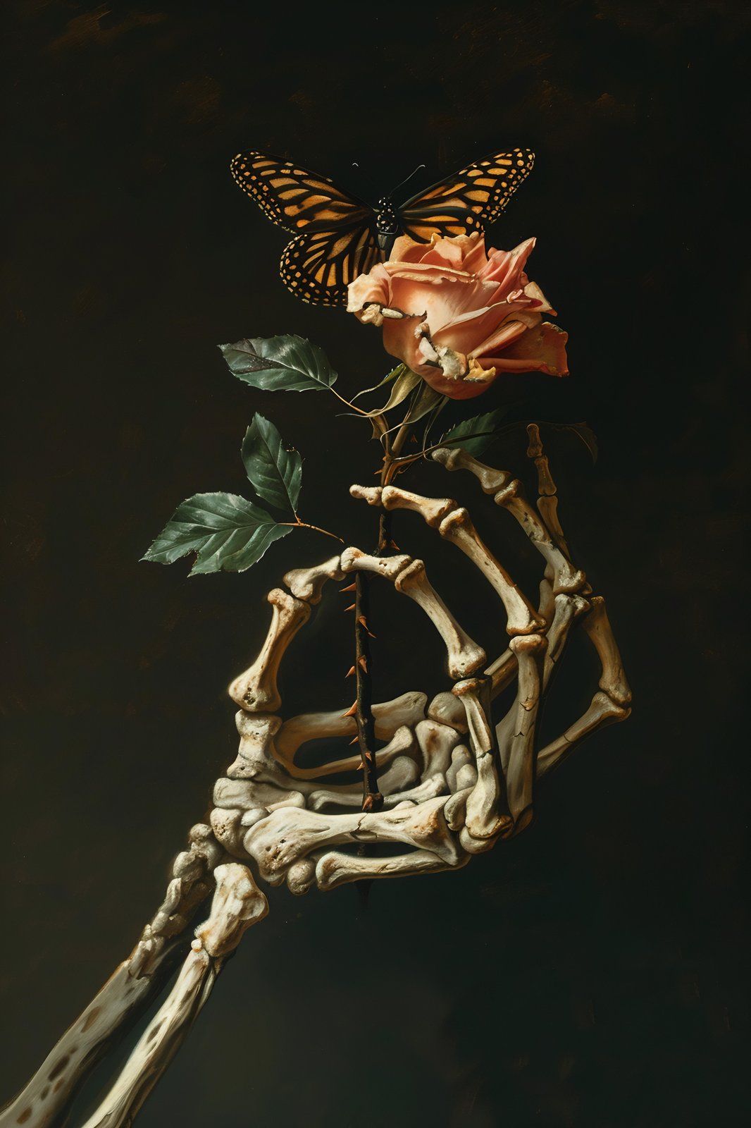 Gothic Rose & Butterfly Skeleton Hand Wall Art