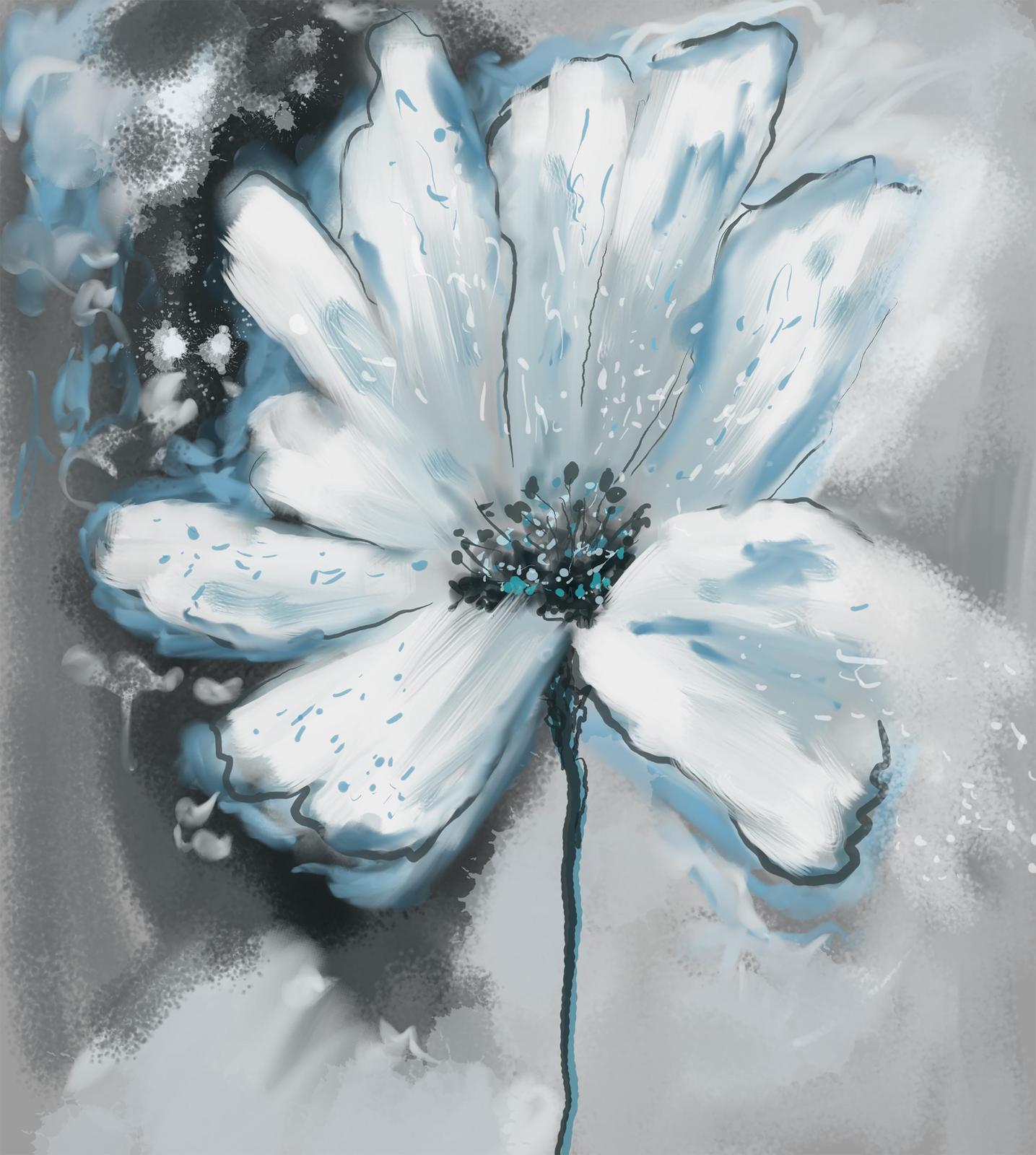 Elegant White & Blue Floral Abstract Wall Art