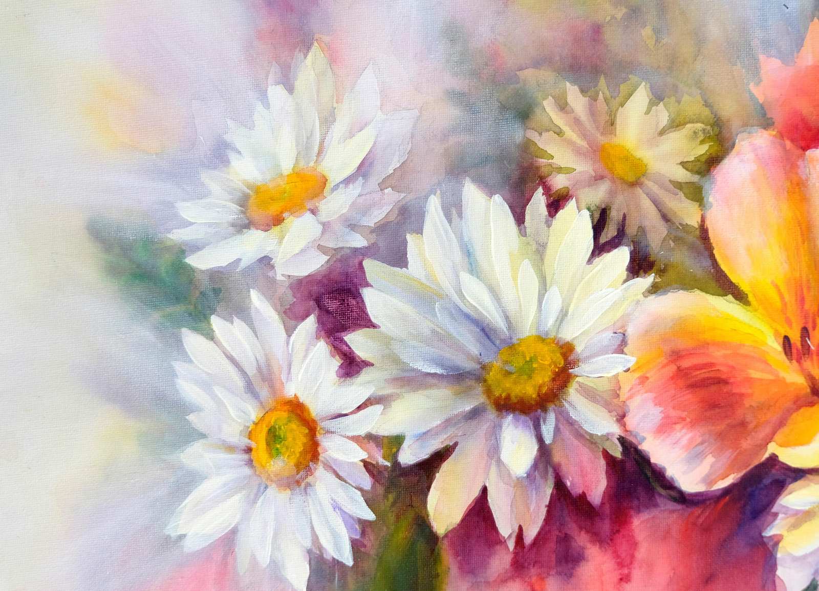 Vibrant Daisy Floral Watercolor Wall Art