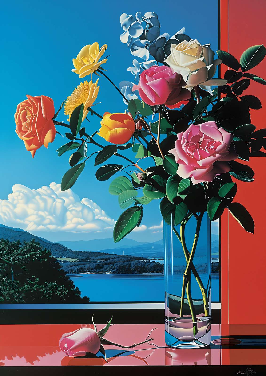 Vibrant Rose Still Life Landscape Wall Art