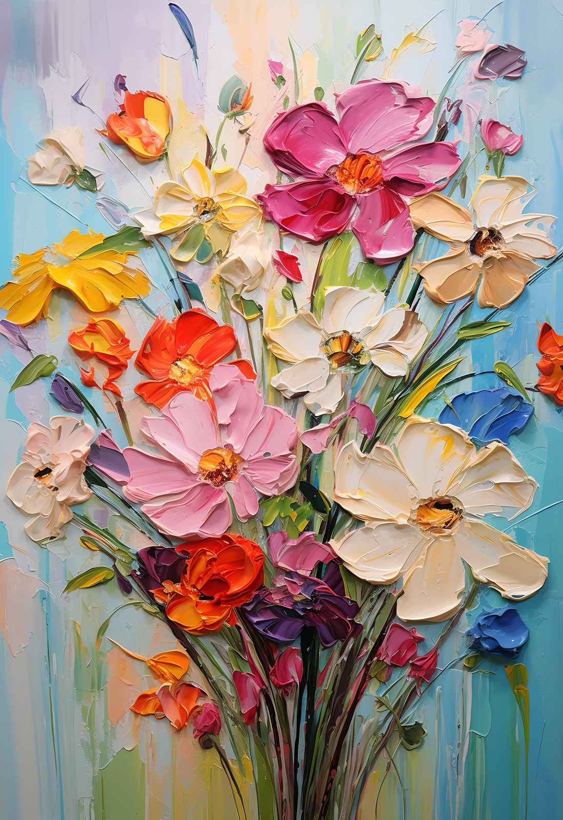 Textured Floral Bouquet Impasto Wall Art