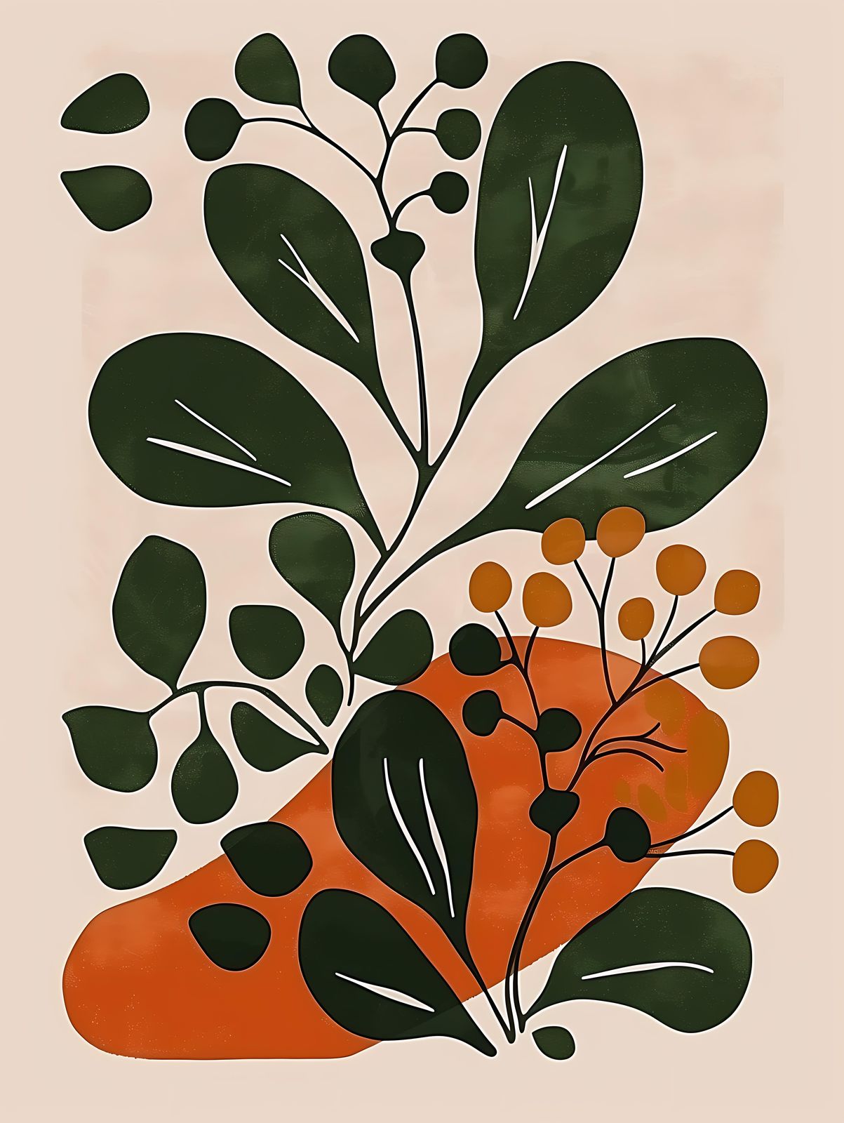 Abstract Botanical Leaf & Berry Wall Art